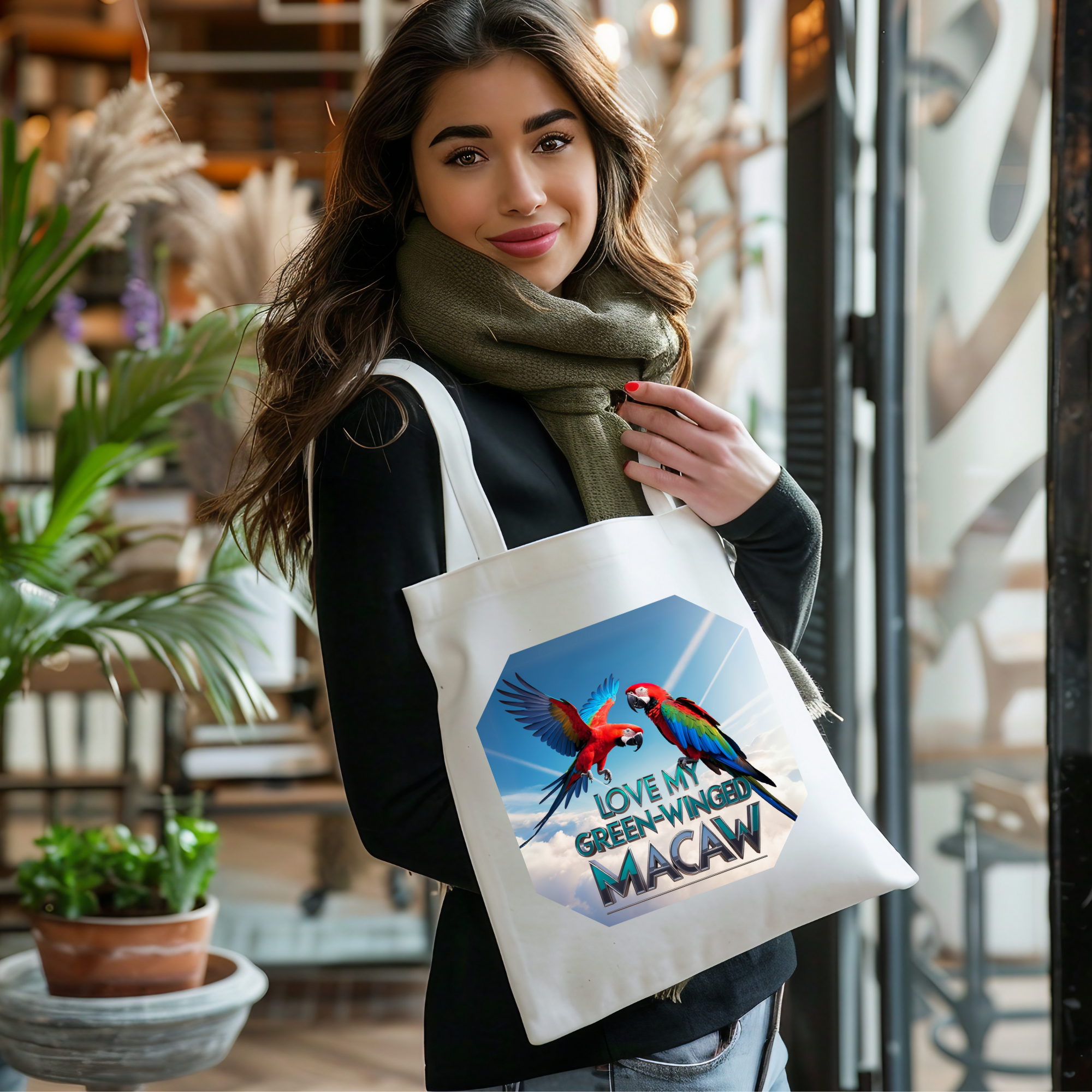 Love My Green winged Macaw Tote Bag