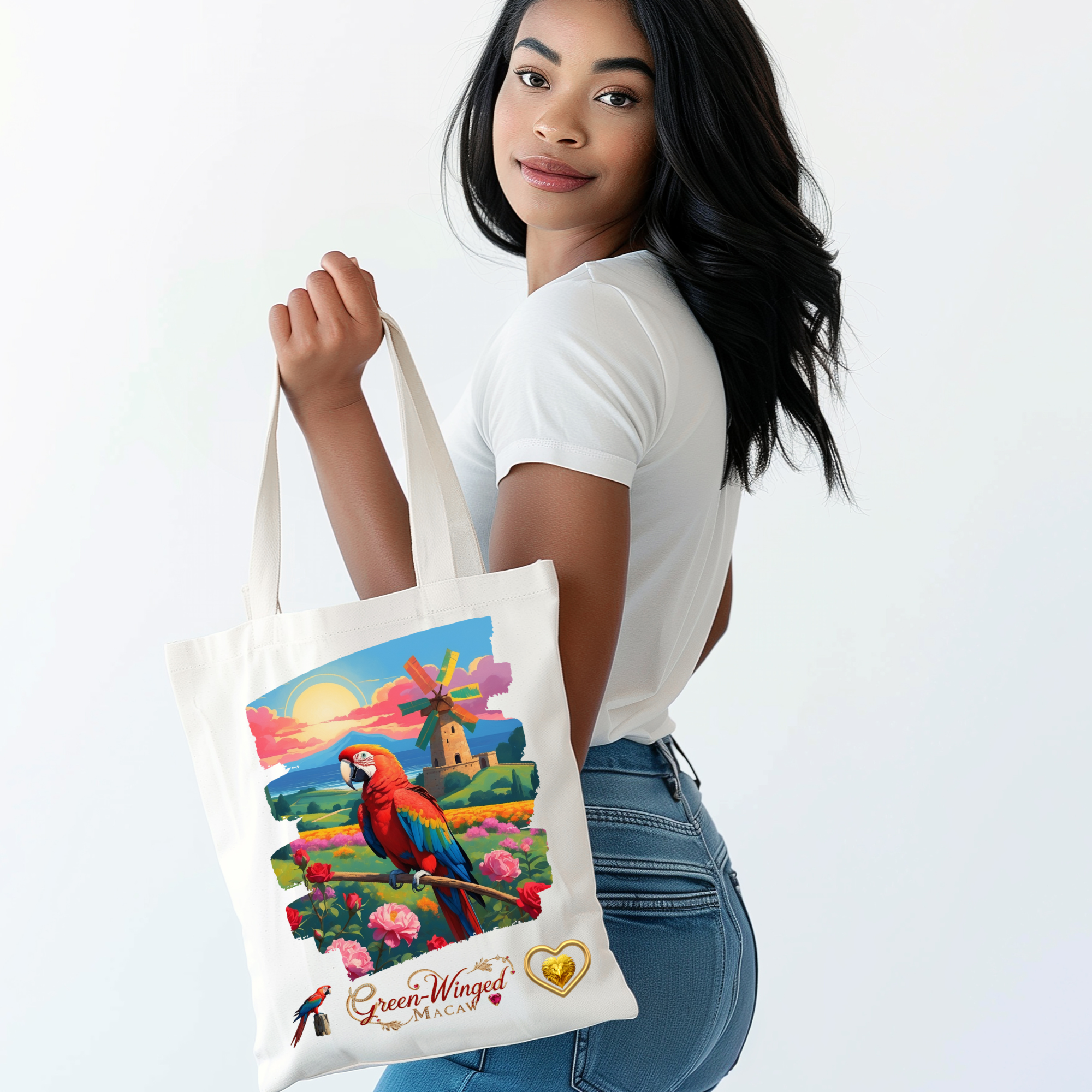 Rainbow Green Winged Macaw Tote Bag