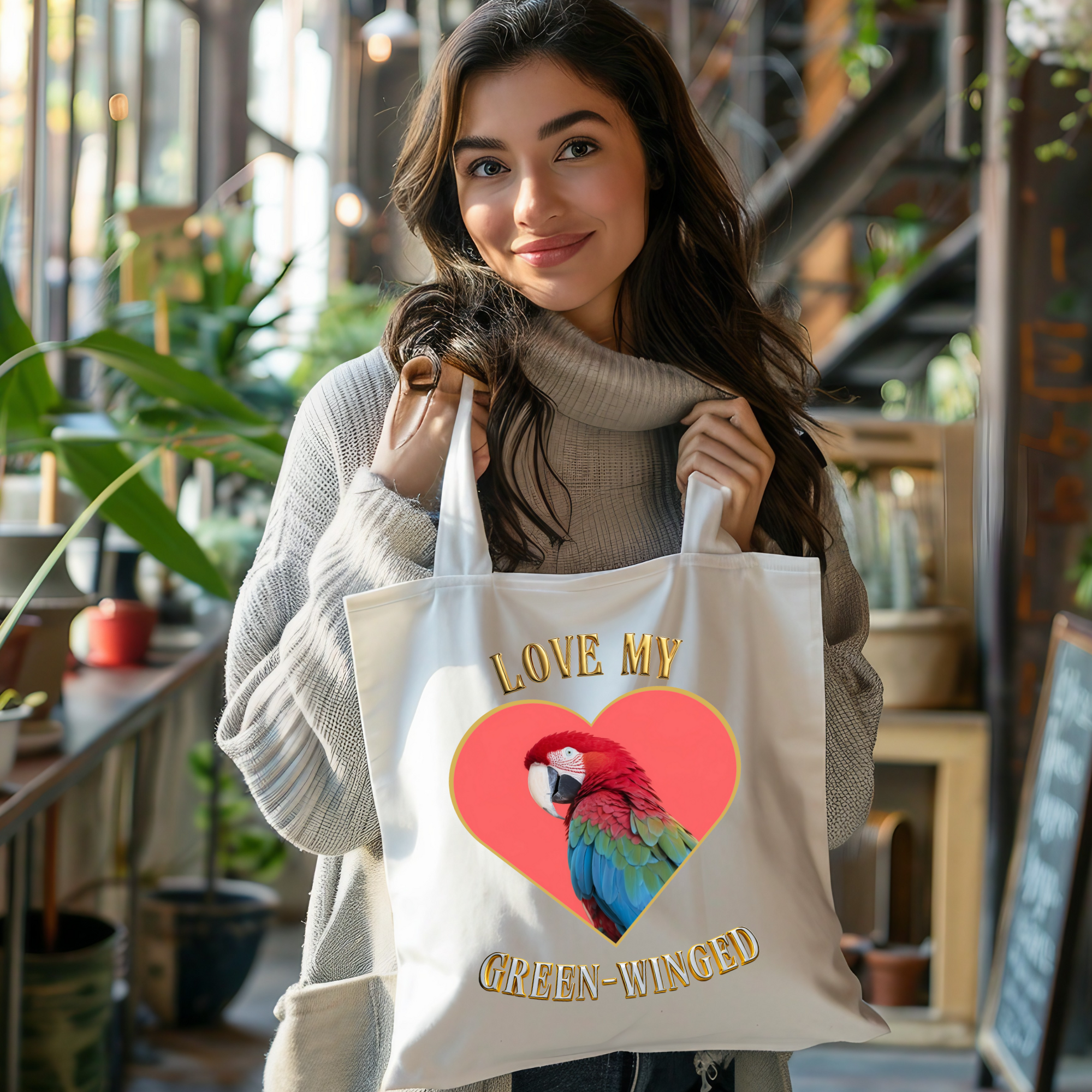 Love My Green Winged Macaw Tote Bag