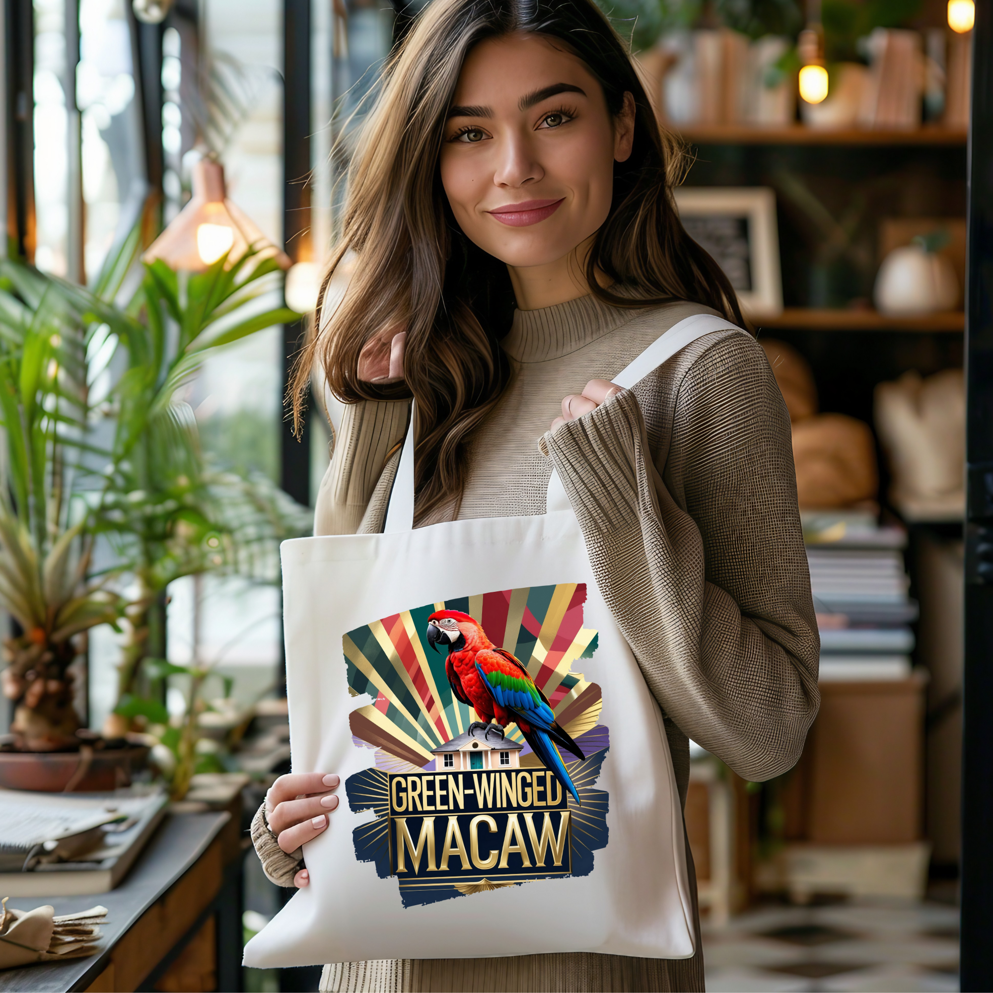 Green Winged Macaw Sunburst Tote Bag