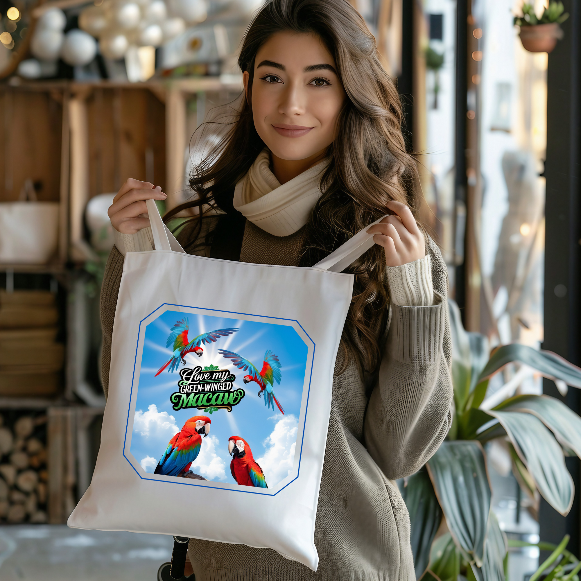 Love My Green Winged Macaw Tote Bag