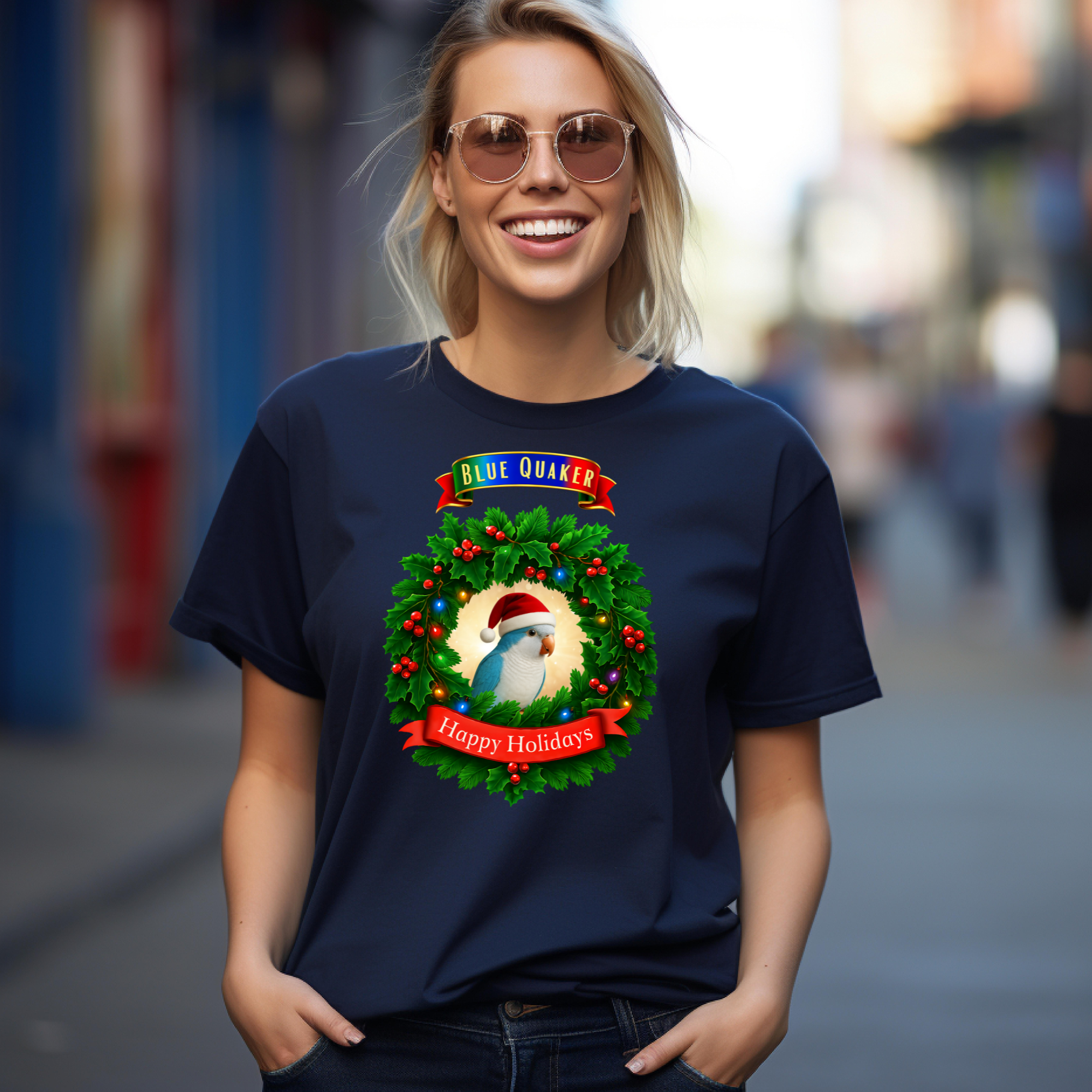 Happy Holidays Blue Quaker T-Shirt
