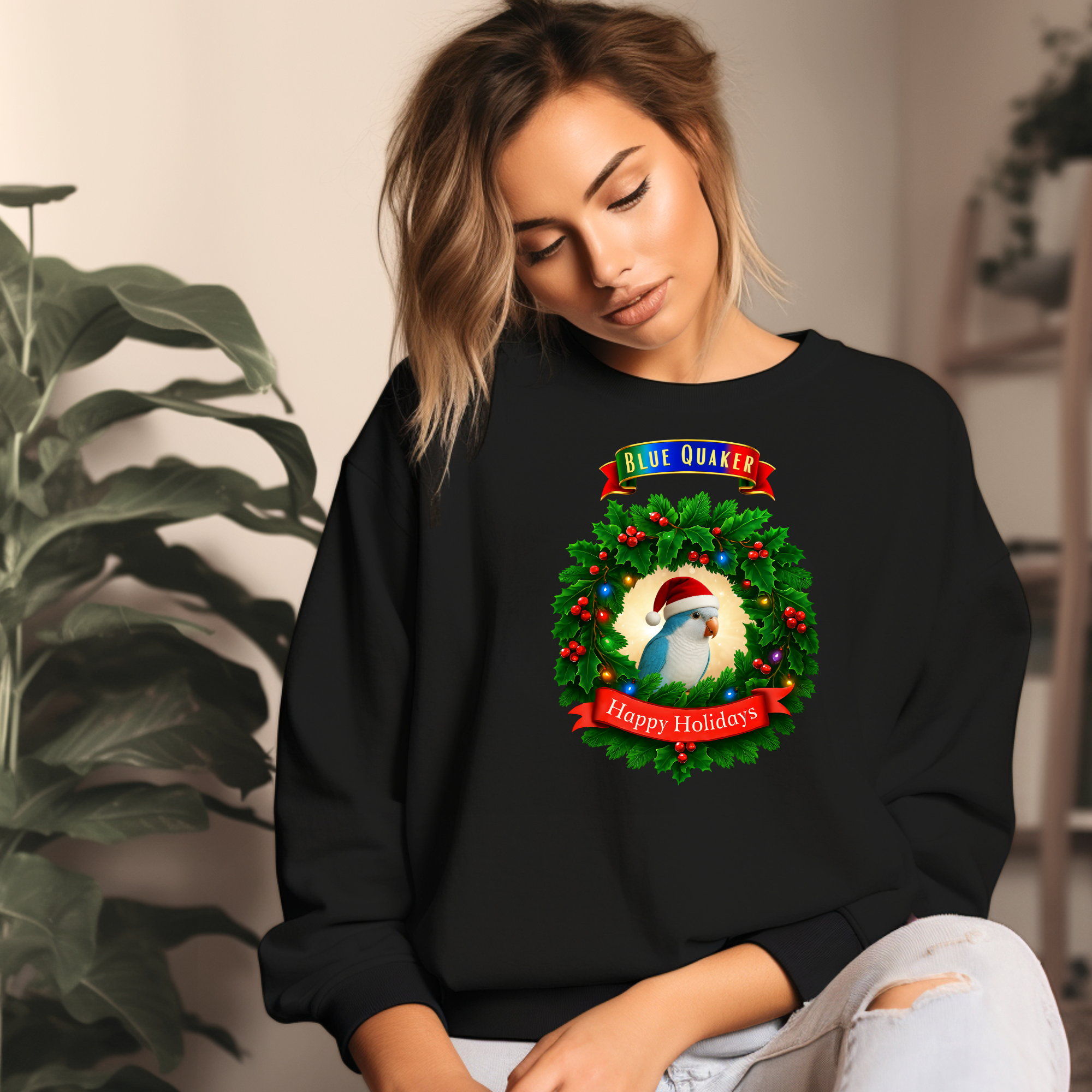 Happy Holidays Blue Quaker Sweatshirt