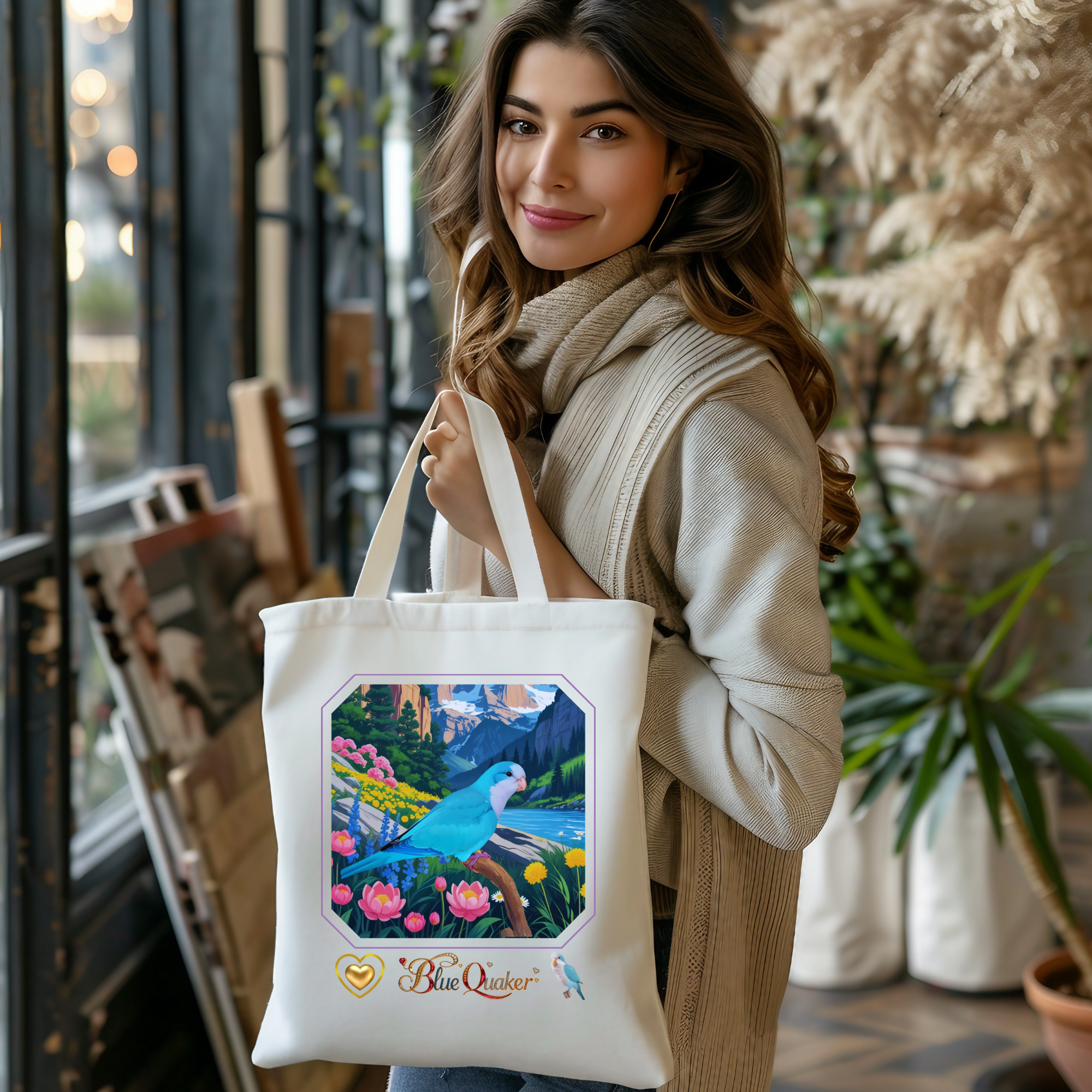 Floral Lake Blue Quaker Tote Bag