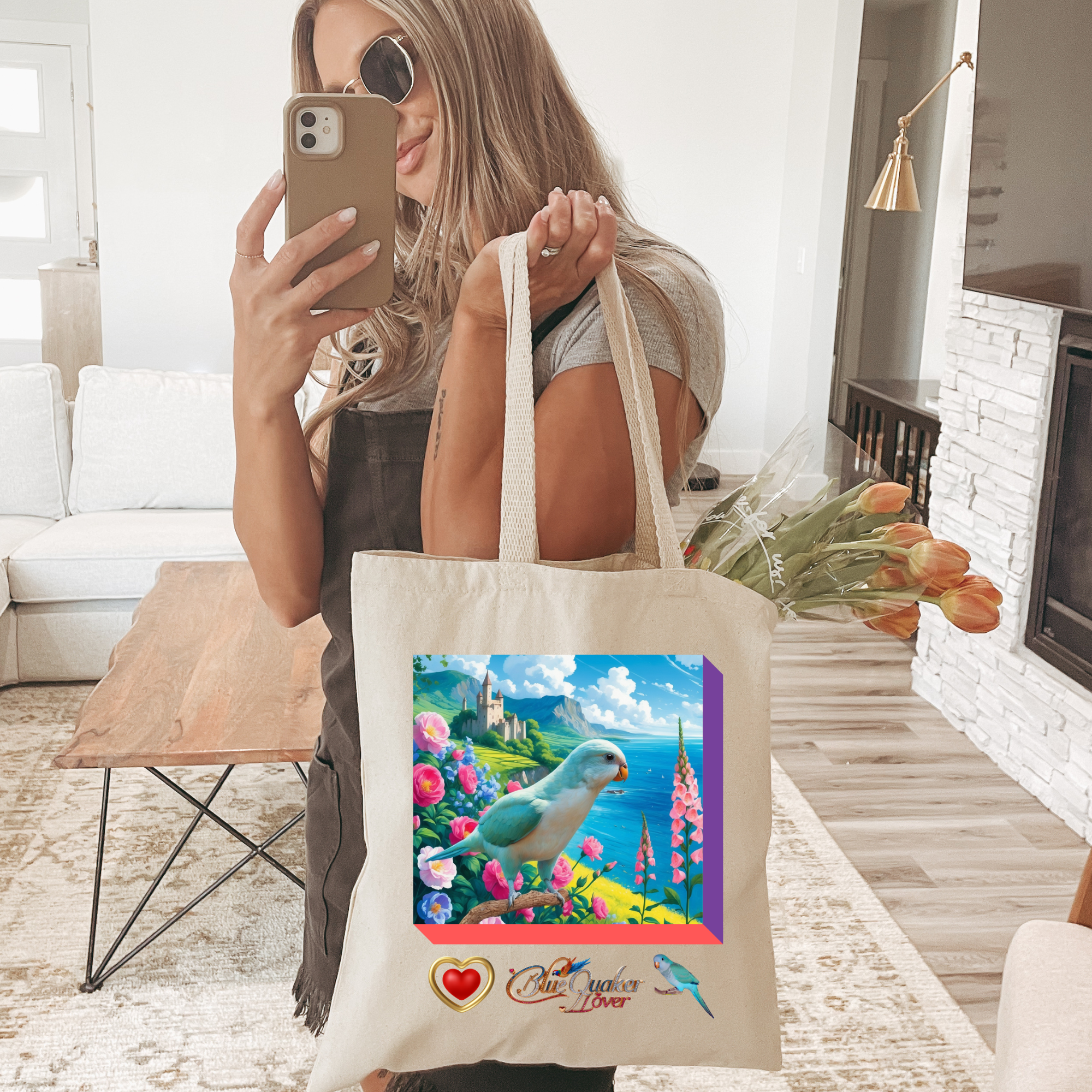 Blue Quaker Lover Floral Tote Bag