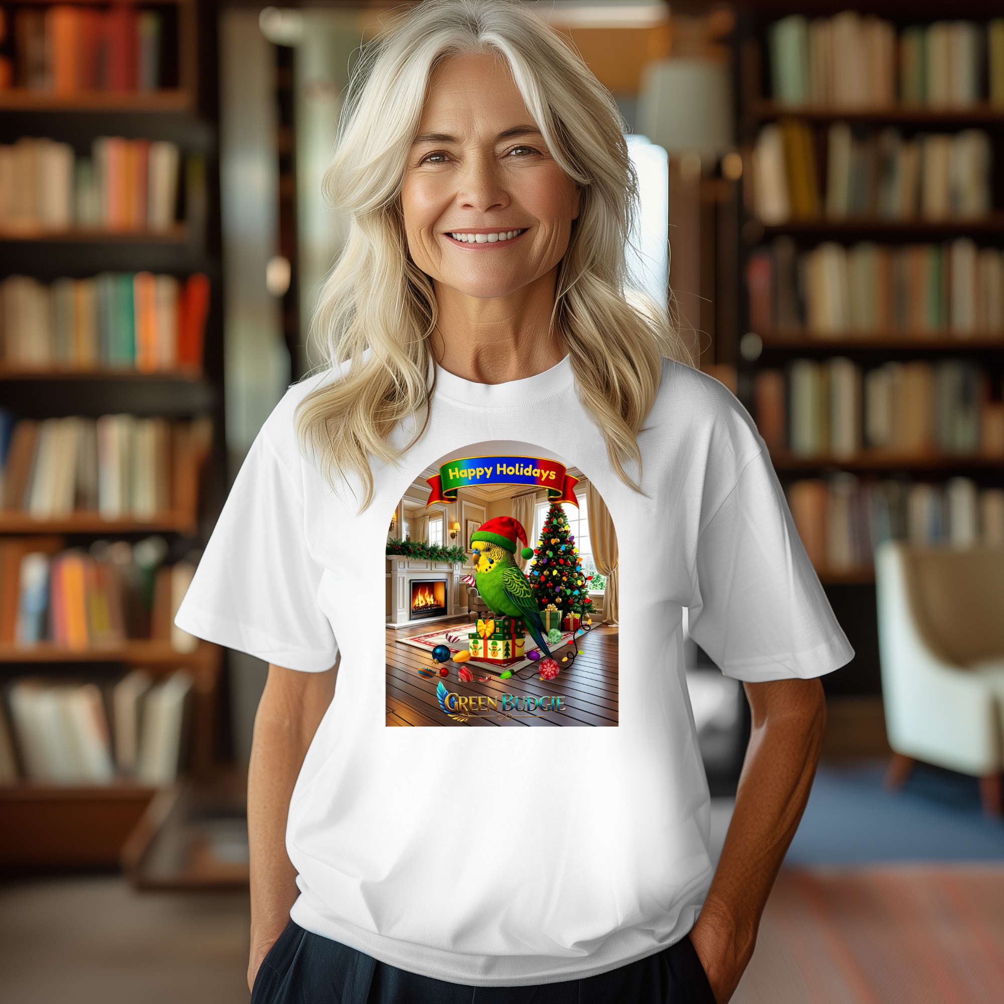 Happy Holidays Green Budgie T-Shirt