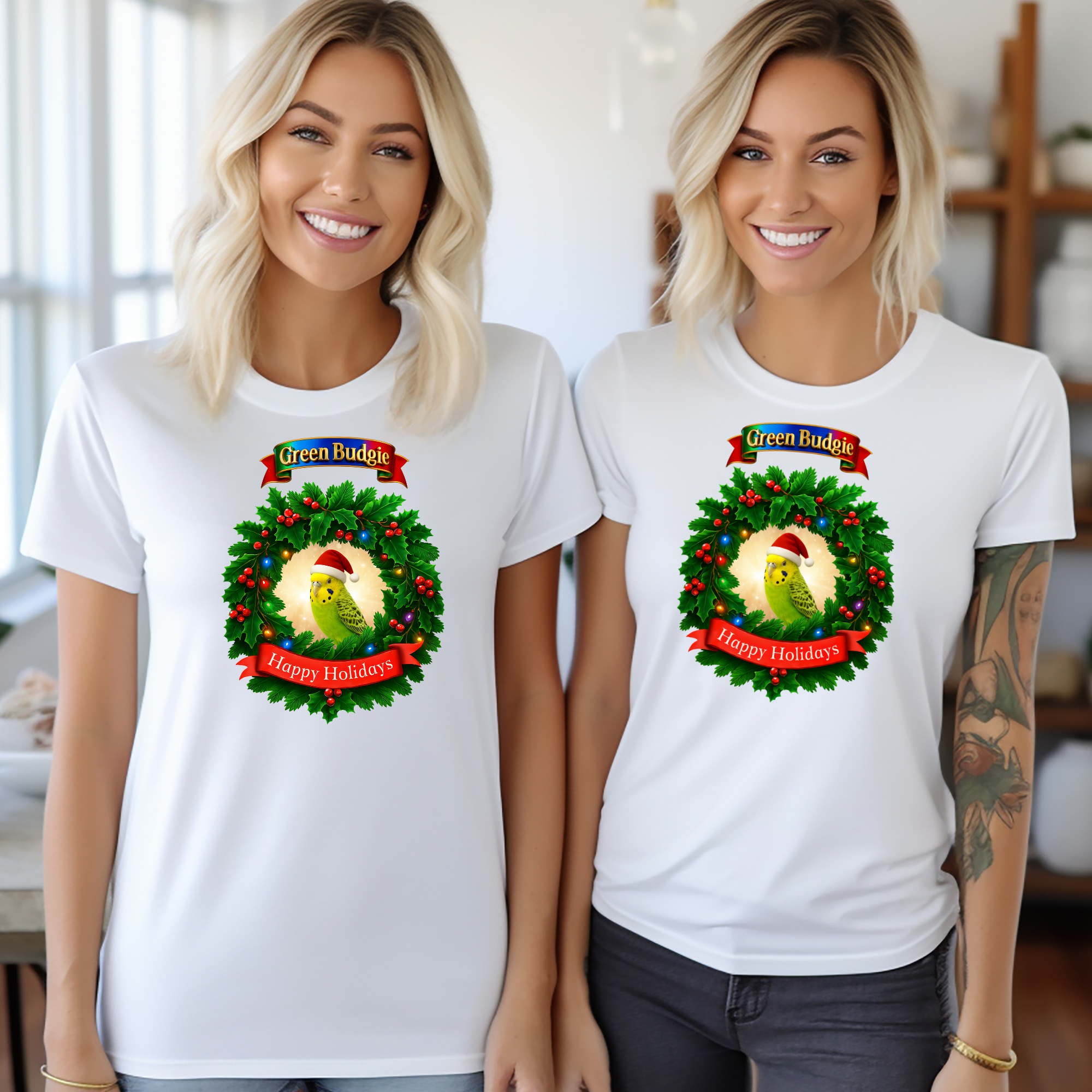 Green Budgie Happy Holidays T-Shirt