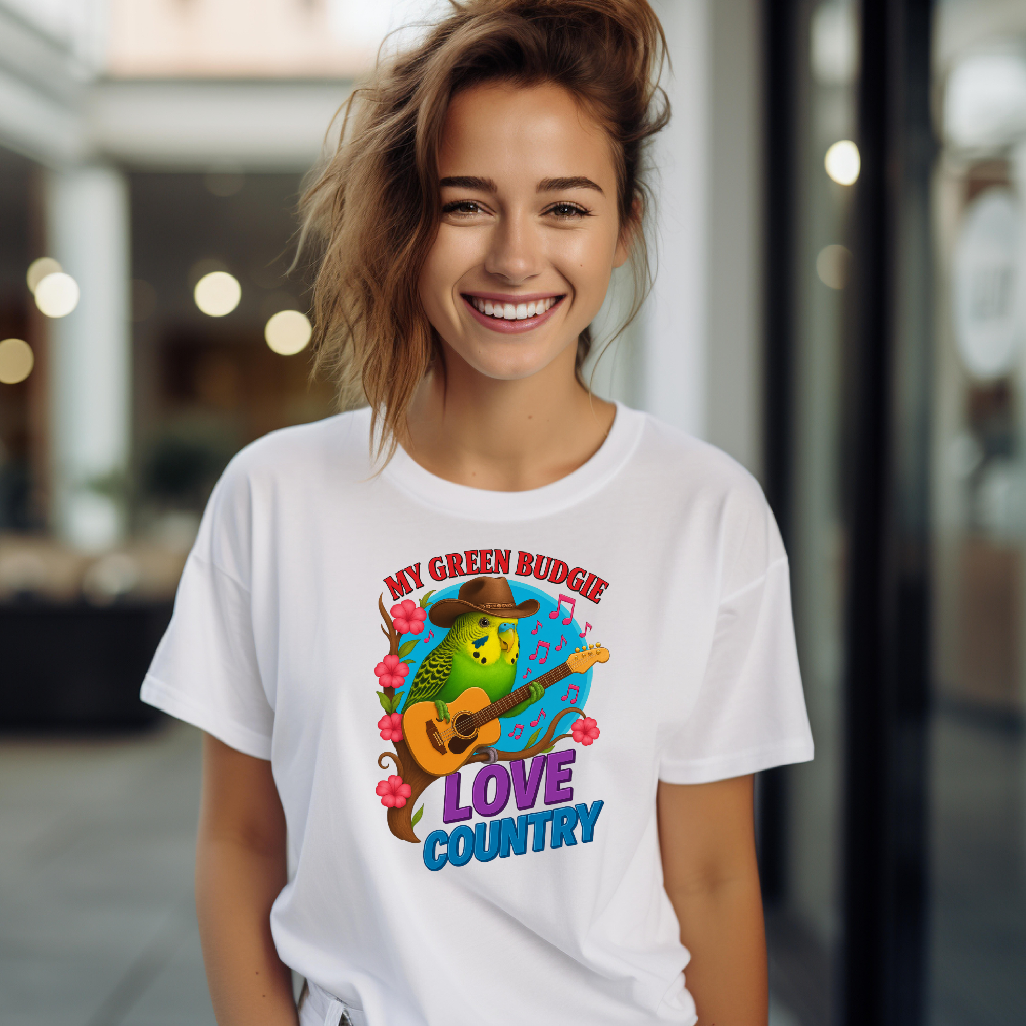 Green Budgie Loves Country T-Shirt