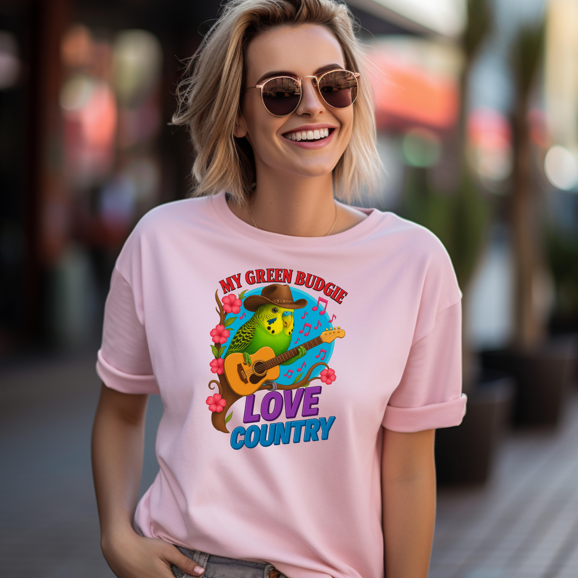 Green Budgie Loves Country T-Shirt