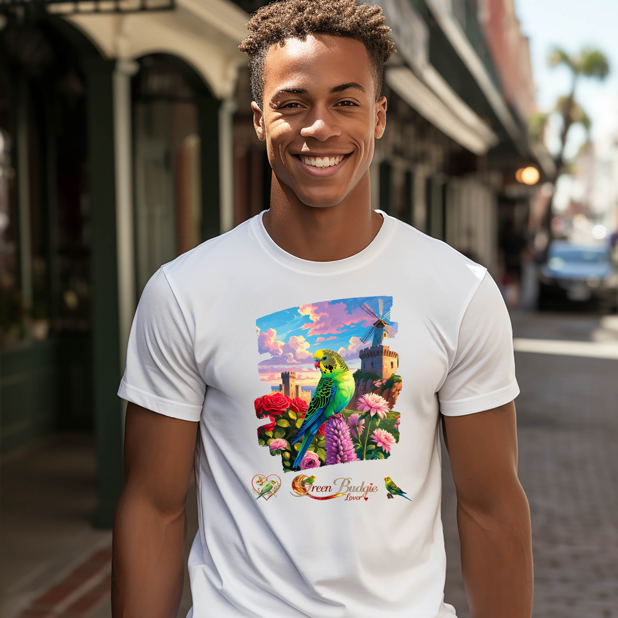 Green Budgie Lover Nature Scenic T-Shirt