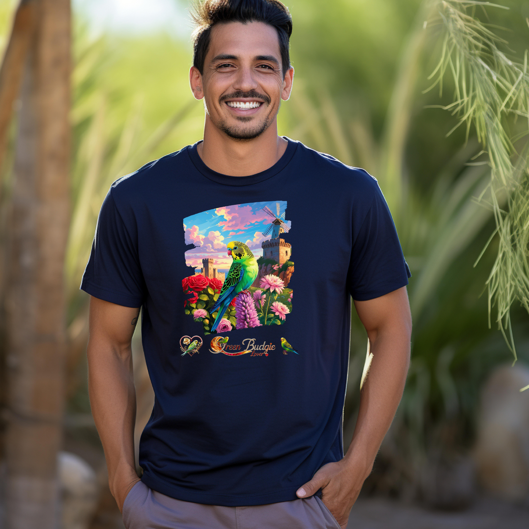 Green Budgie Lover Nature Scenic T-Shirt