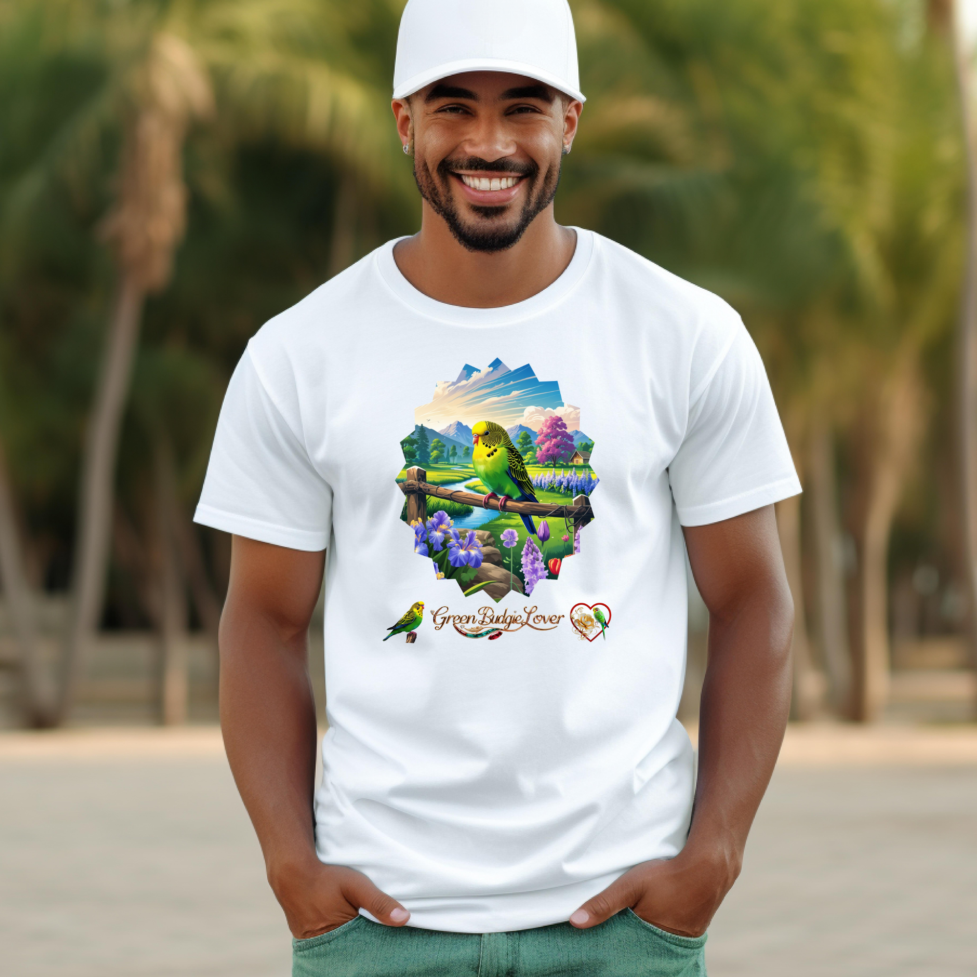 Green Budgie Lover Scenic T-Shirt