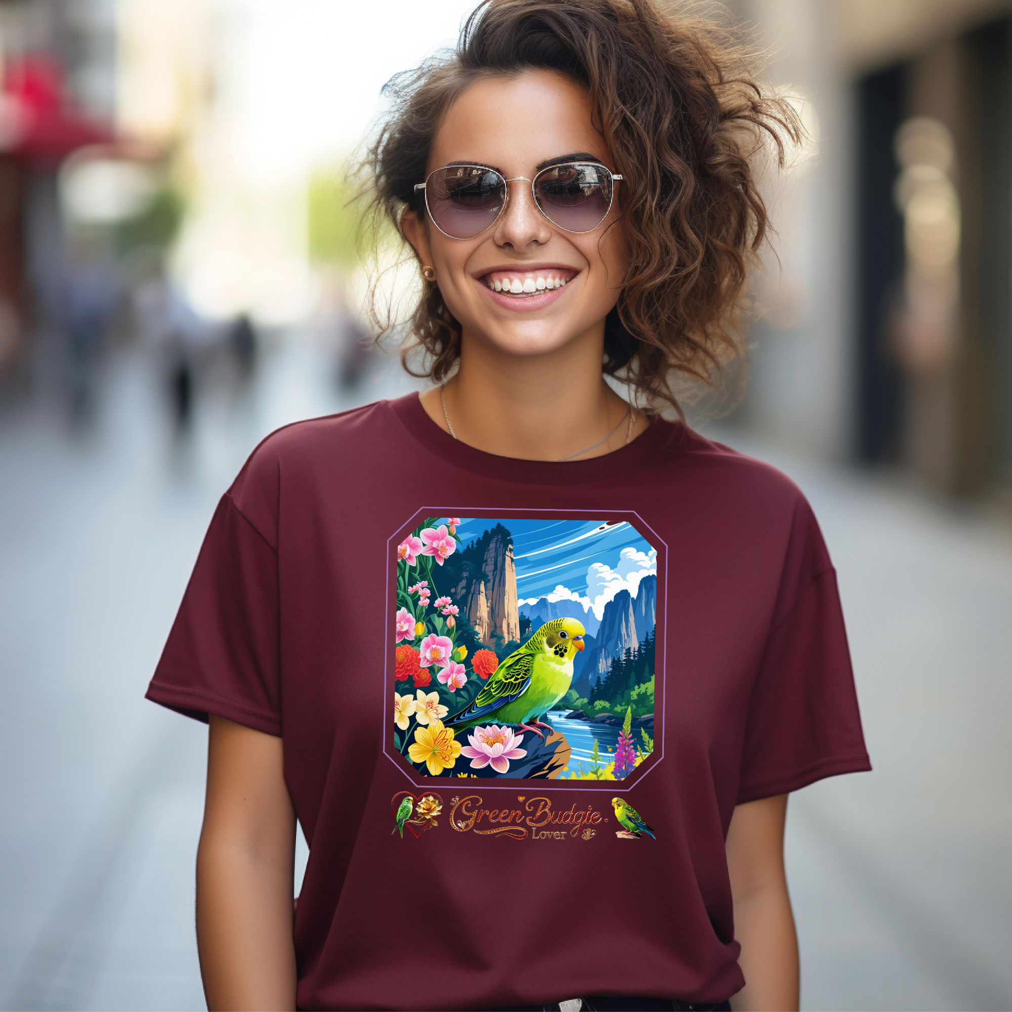 Floral Green Budgie Lover T-Shirt