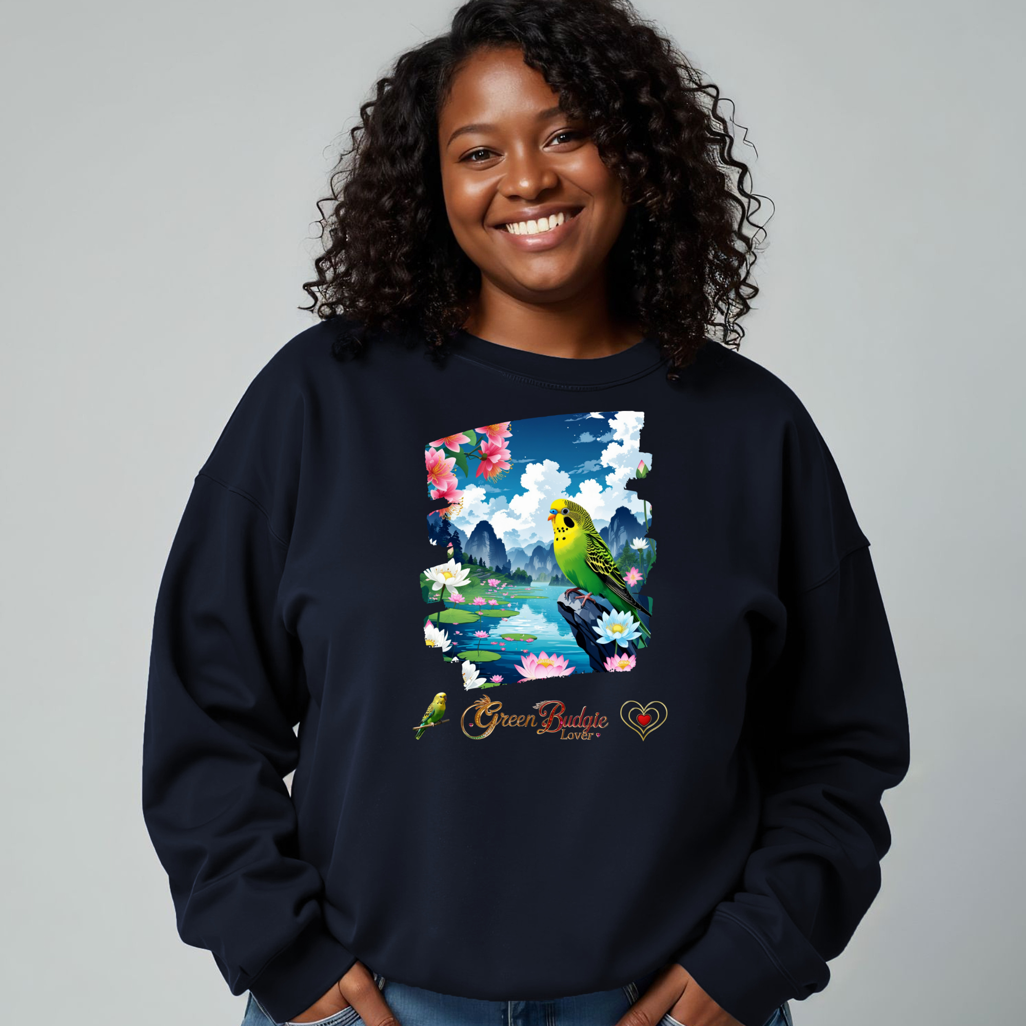 Green Budgie Lover Mountain Sweatshirt