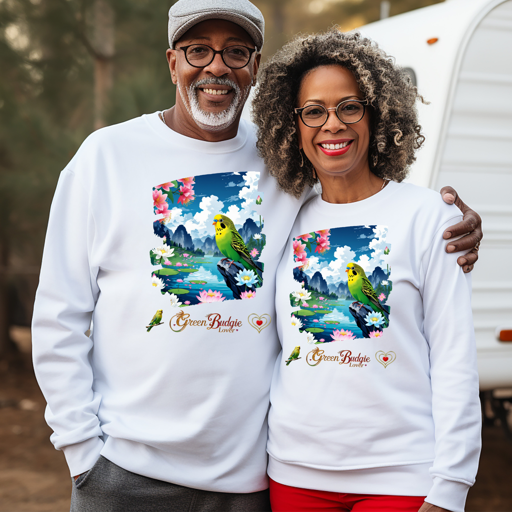 Green Budgie Lover Mountain Sweatshirt