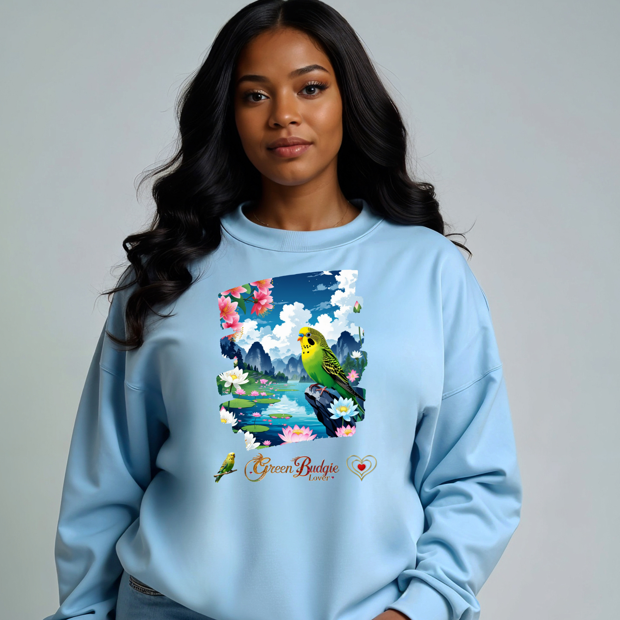 Green Budgie Lover Mountain Sweatshirt