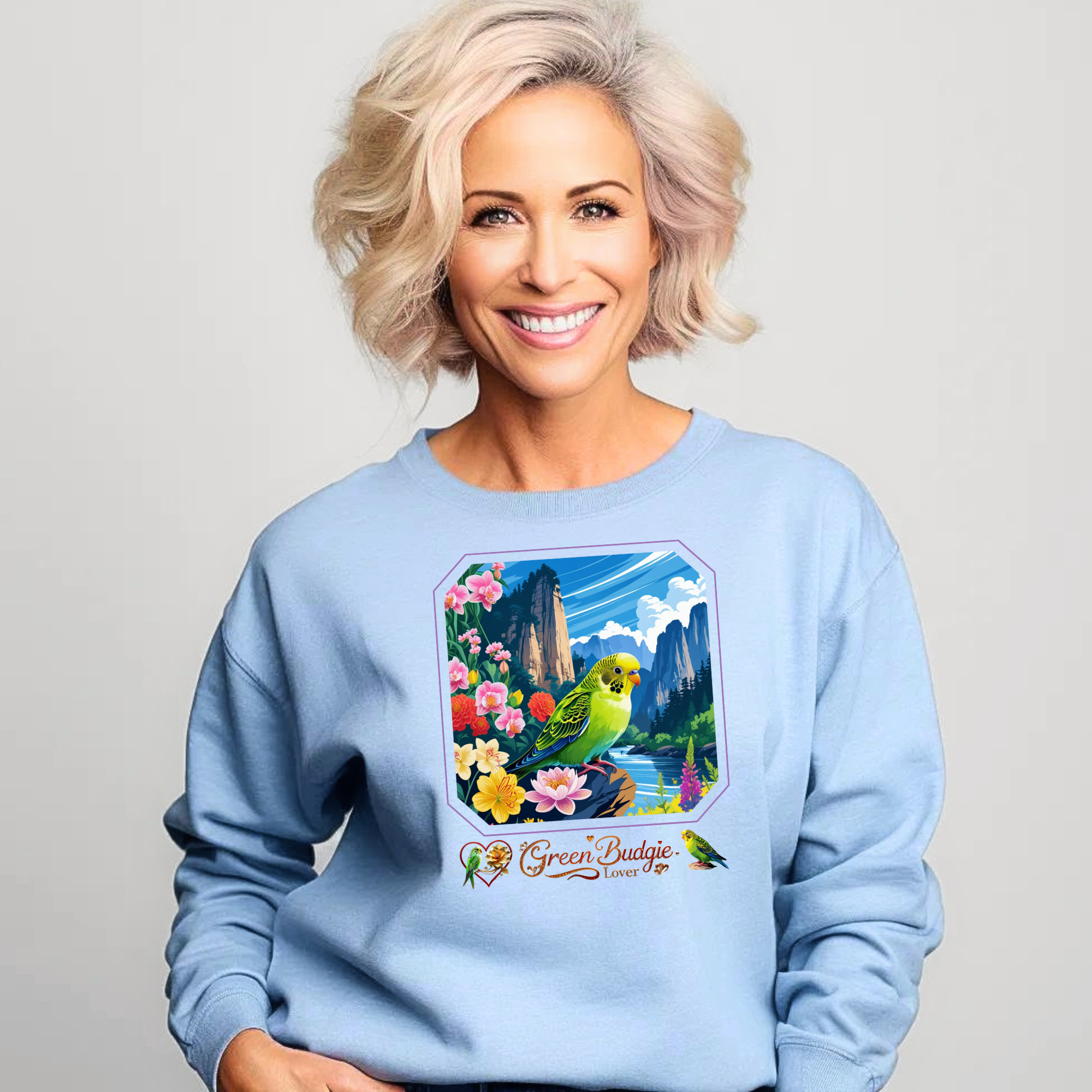 Floral Green Budgie Lover Sweatshirt