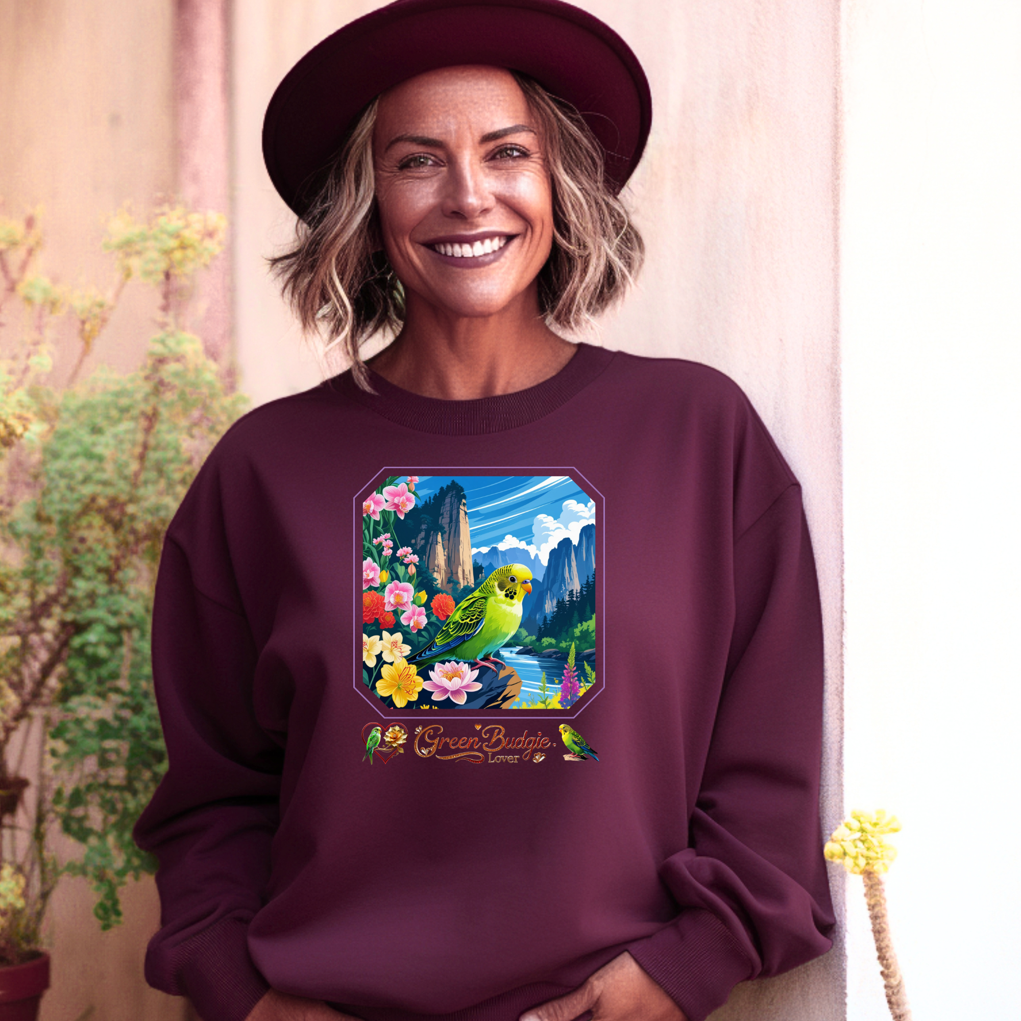 Floral Green Budgie Lover Sweatshirt