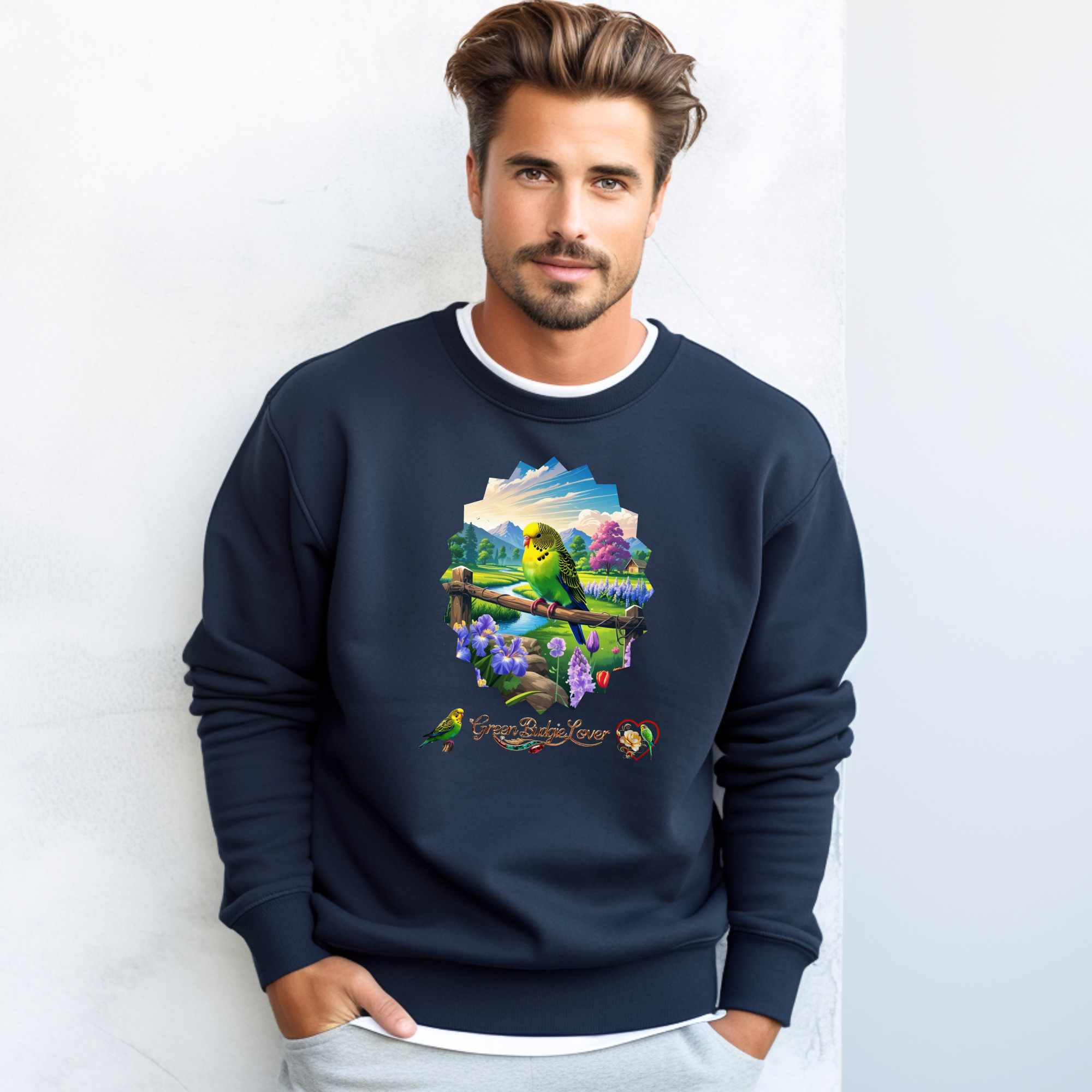 Green Budgie Lover Scenic Sweatshirt