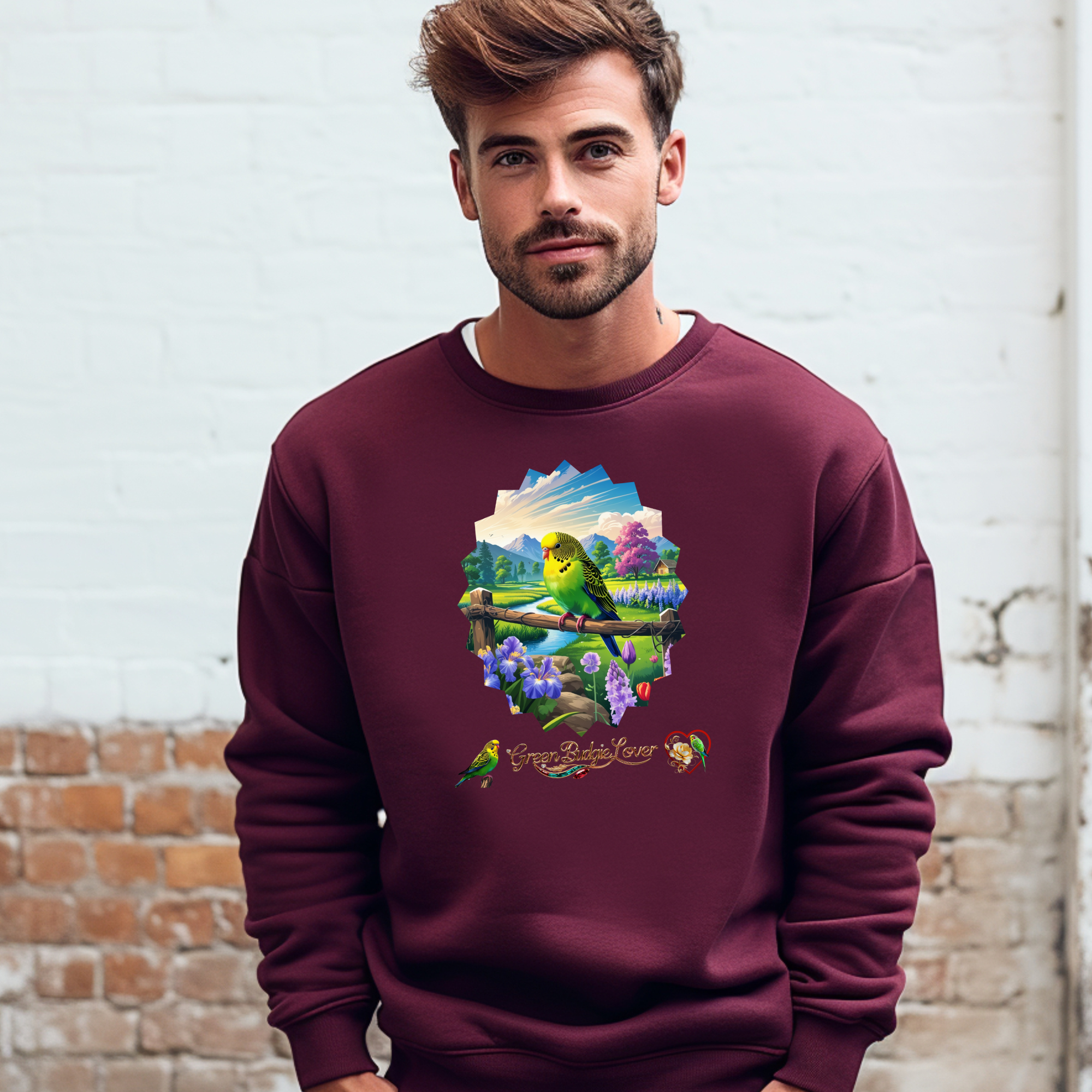 Green Budgie Lover Scenic Sweatshirt
