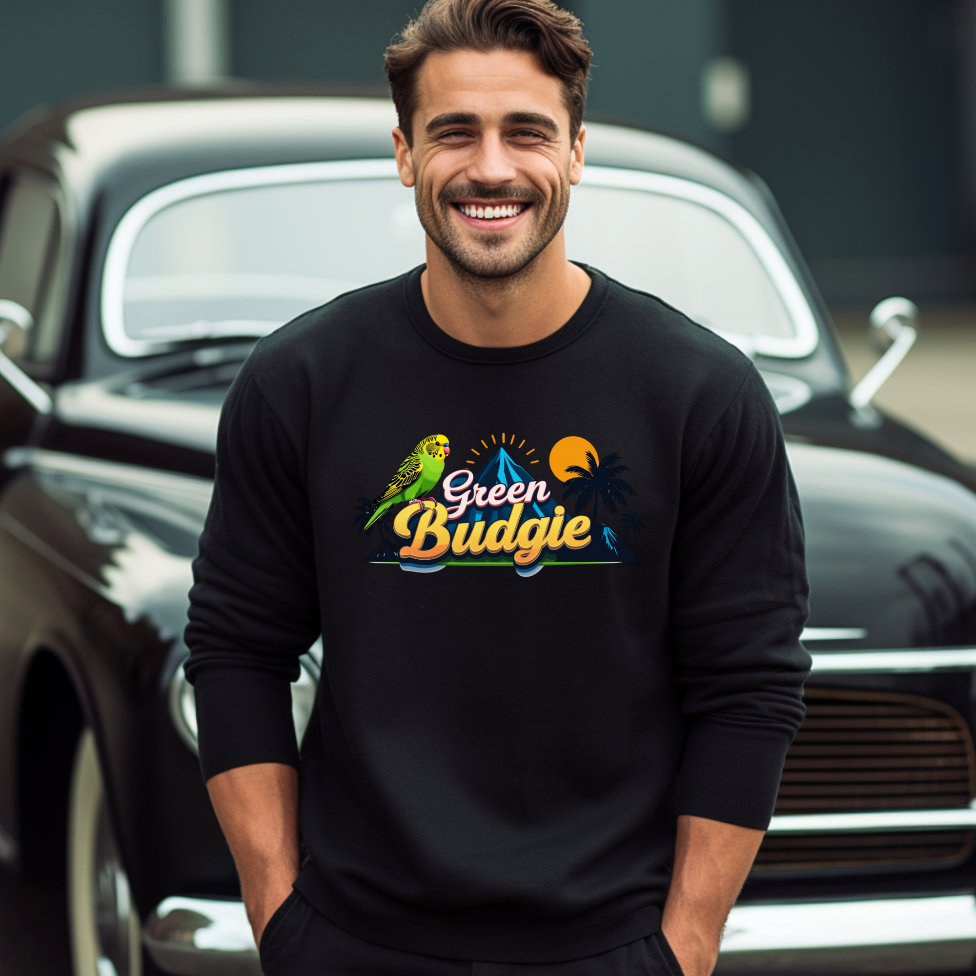 Green Budgie Sunset Island Sweatshirt