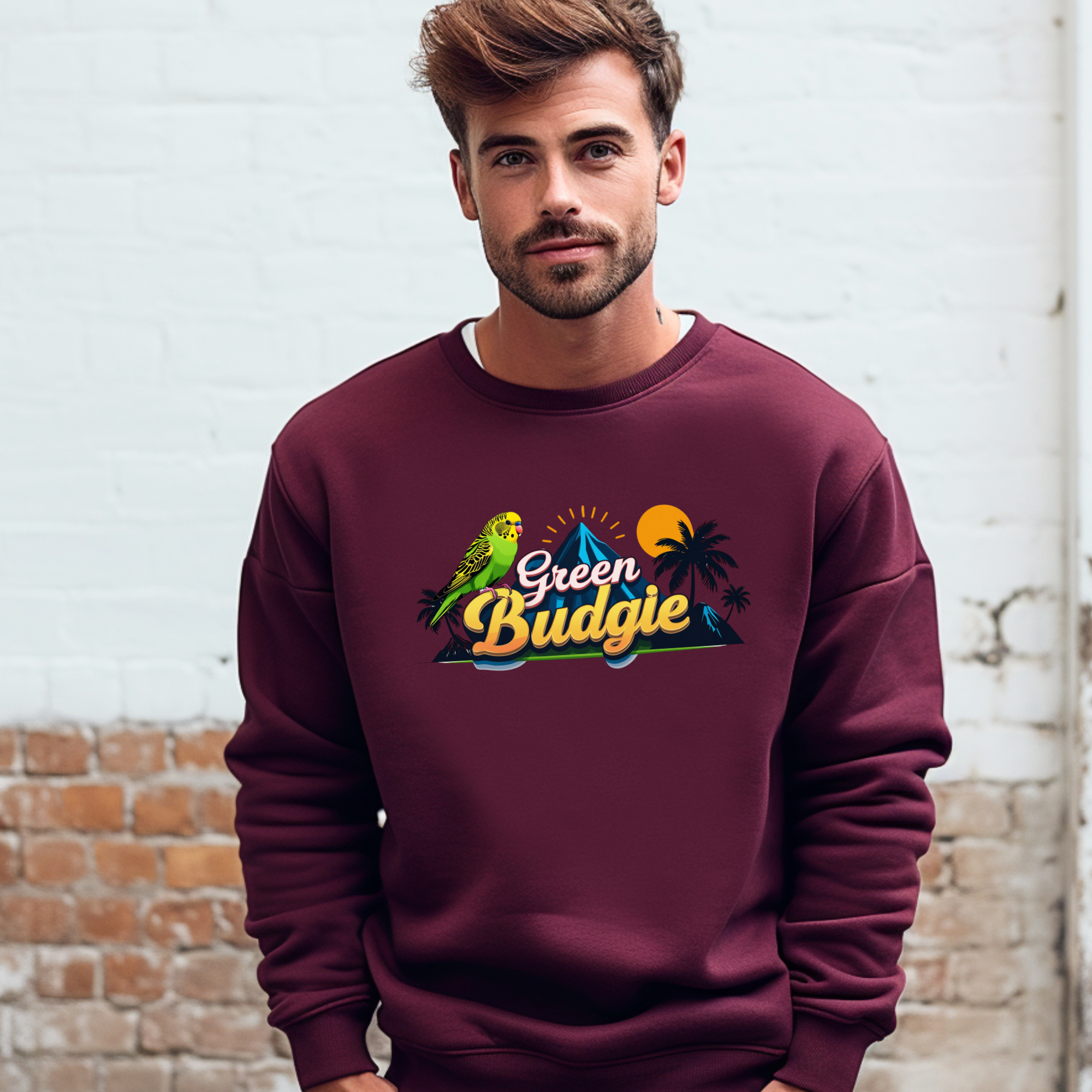 Green Budgie Sunset Island Sweatshirt