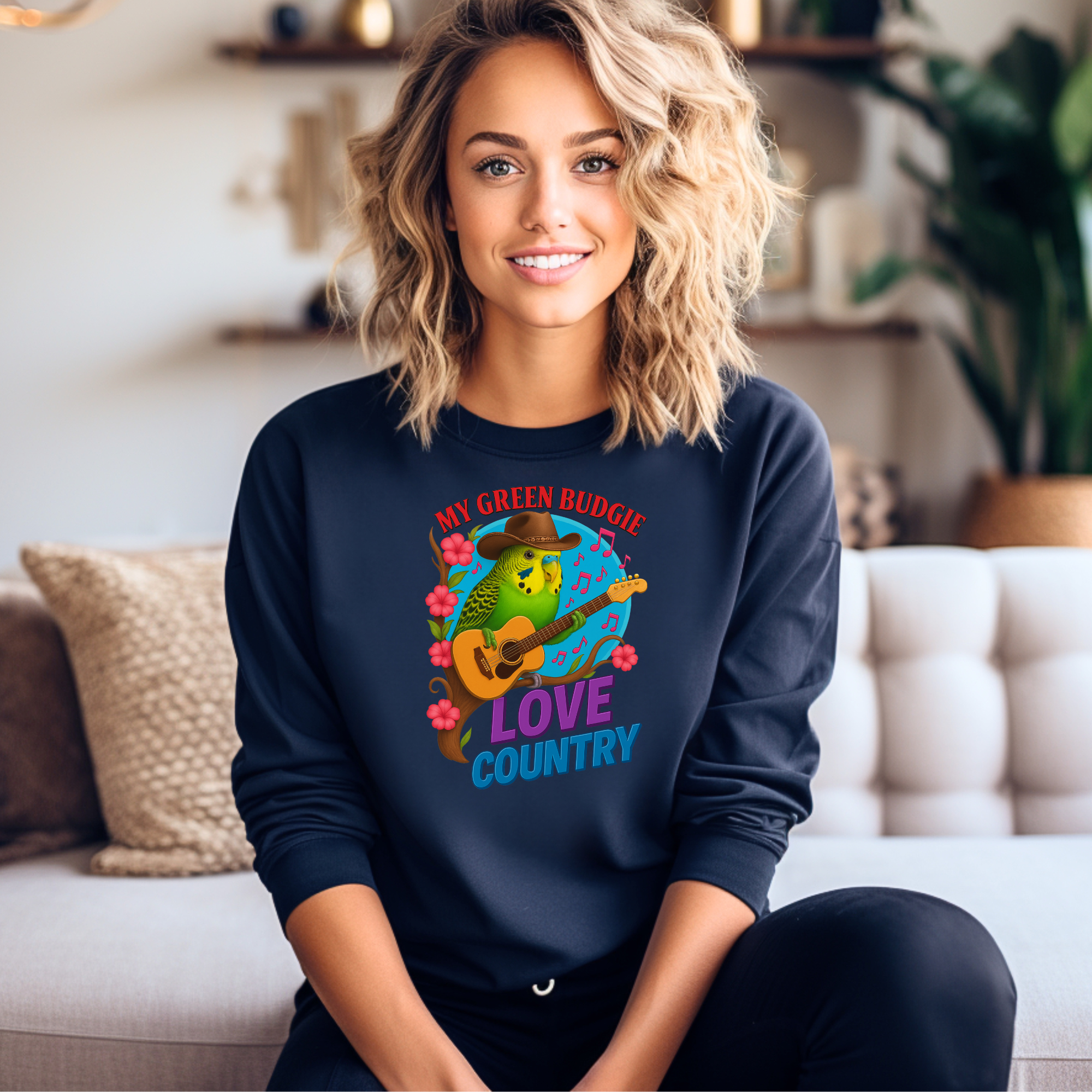Green Budgie Love Country Sweatshirt