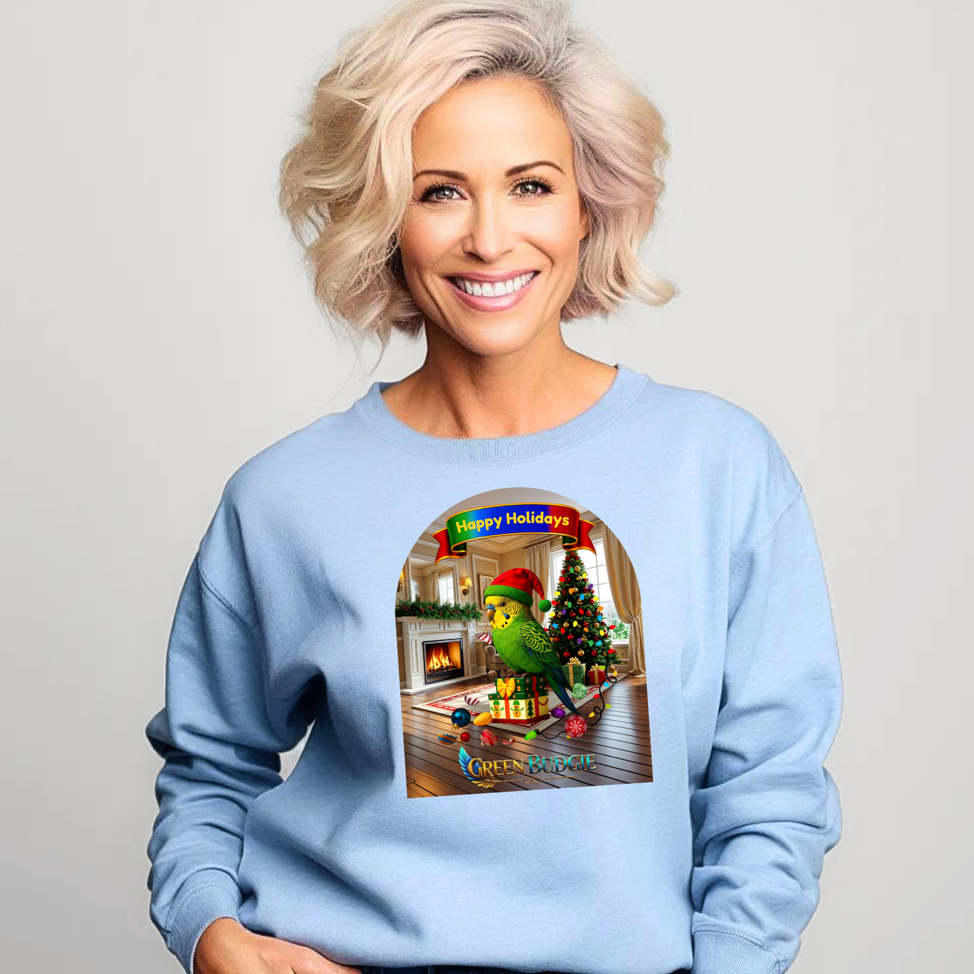 Happy Holidays Green Budgie Sweatshirt