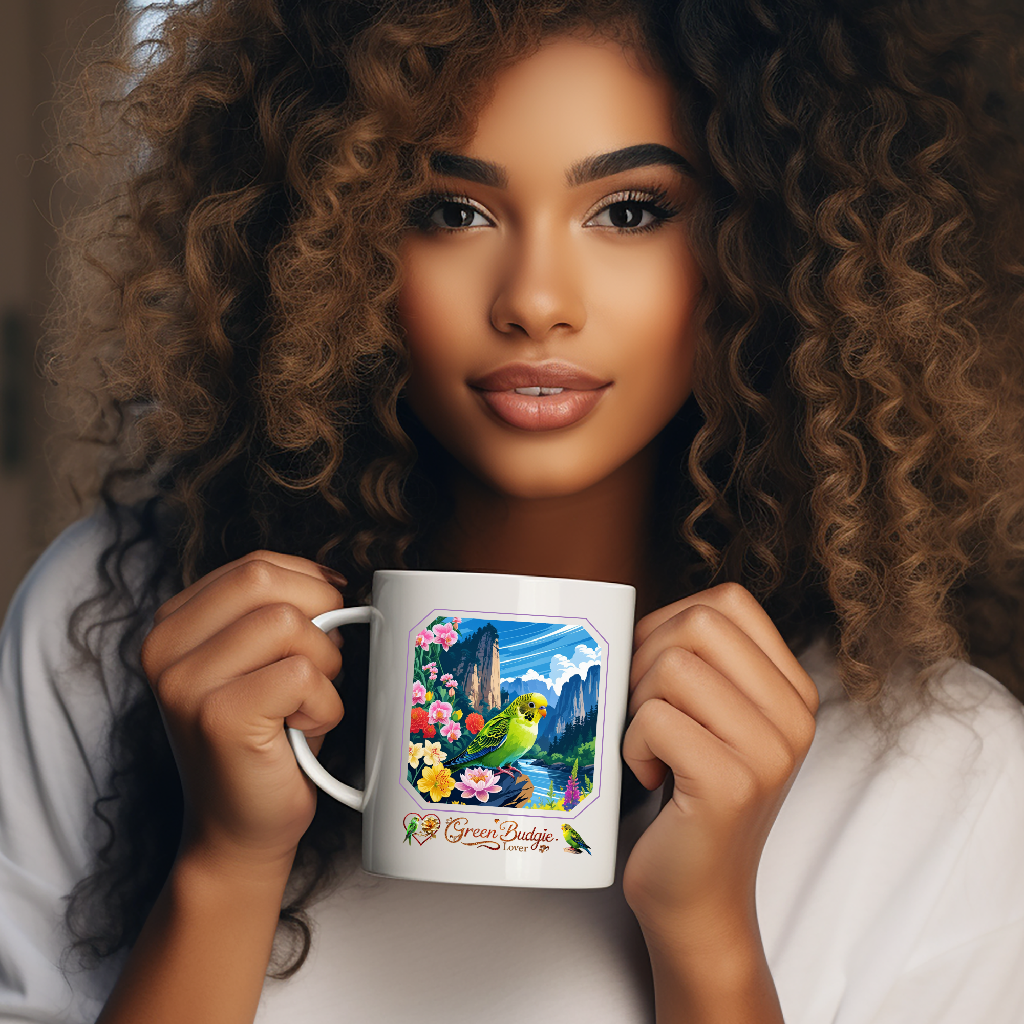 Green Budgie Lover Mountain Mug