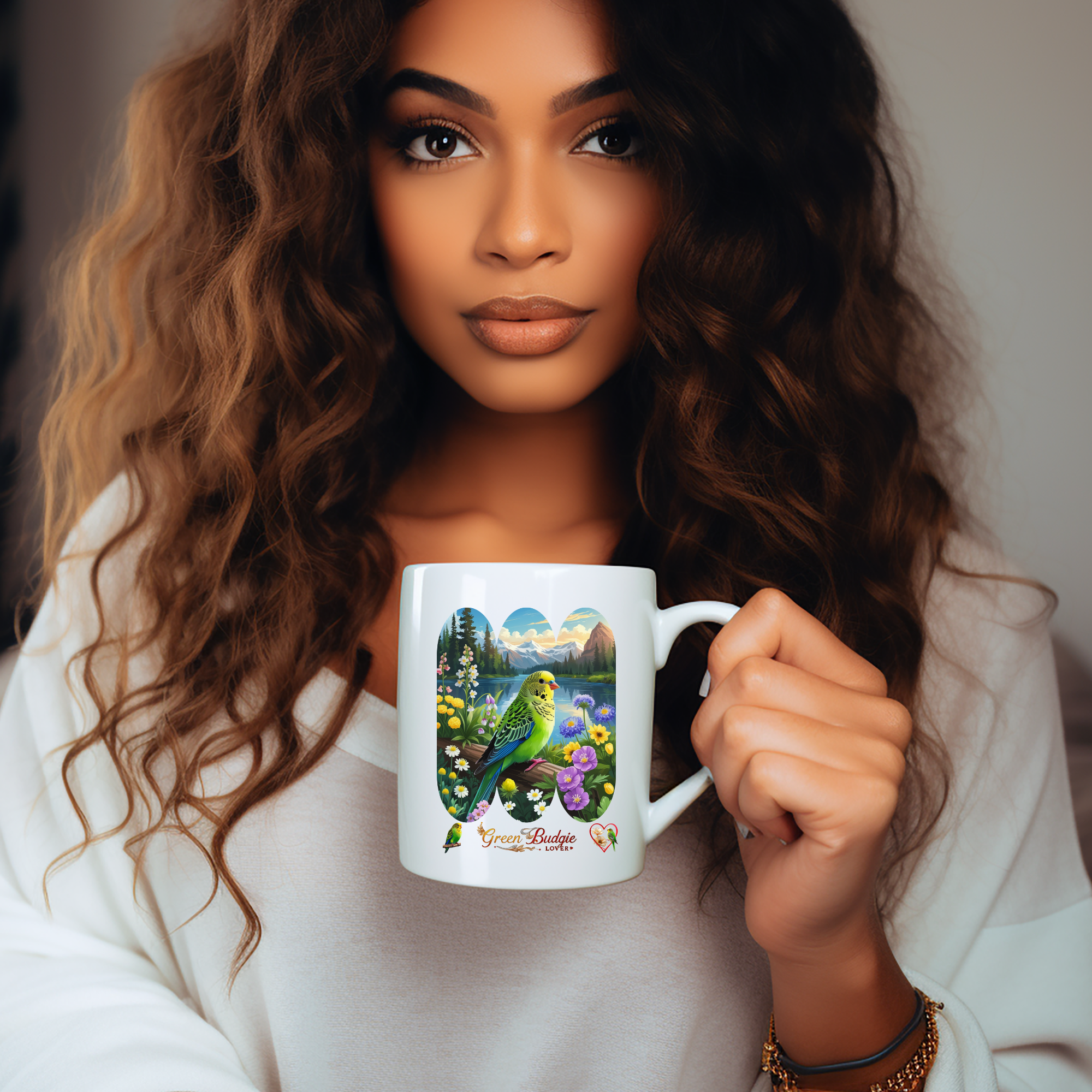 Green Budgie Lover Lake Mug
