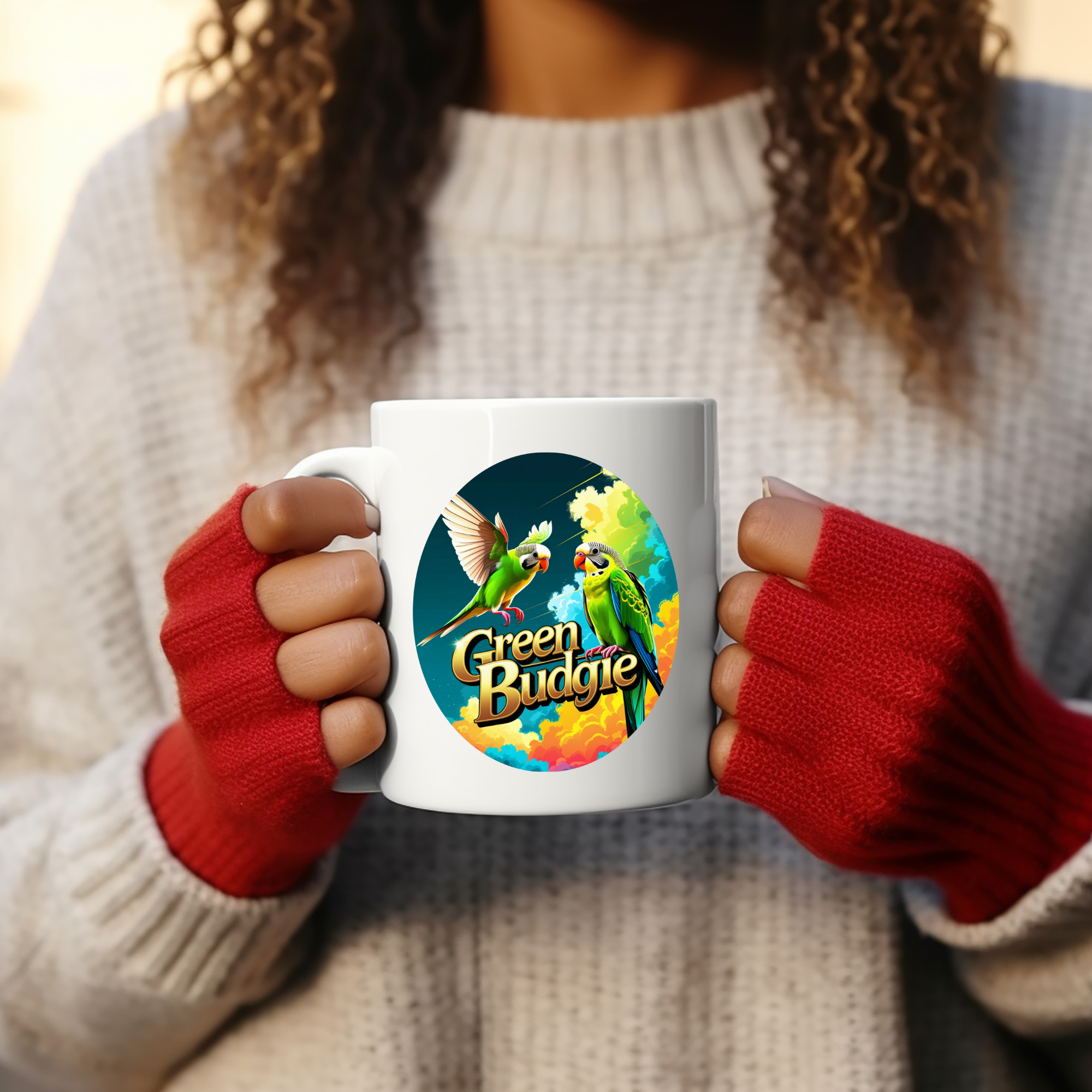 Cute Green Budgie Pair Mug