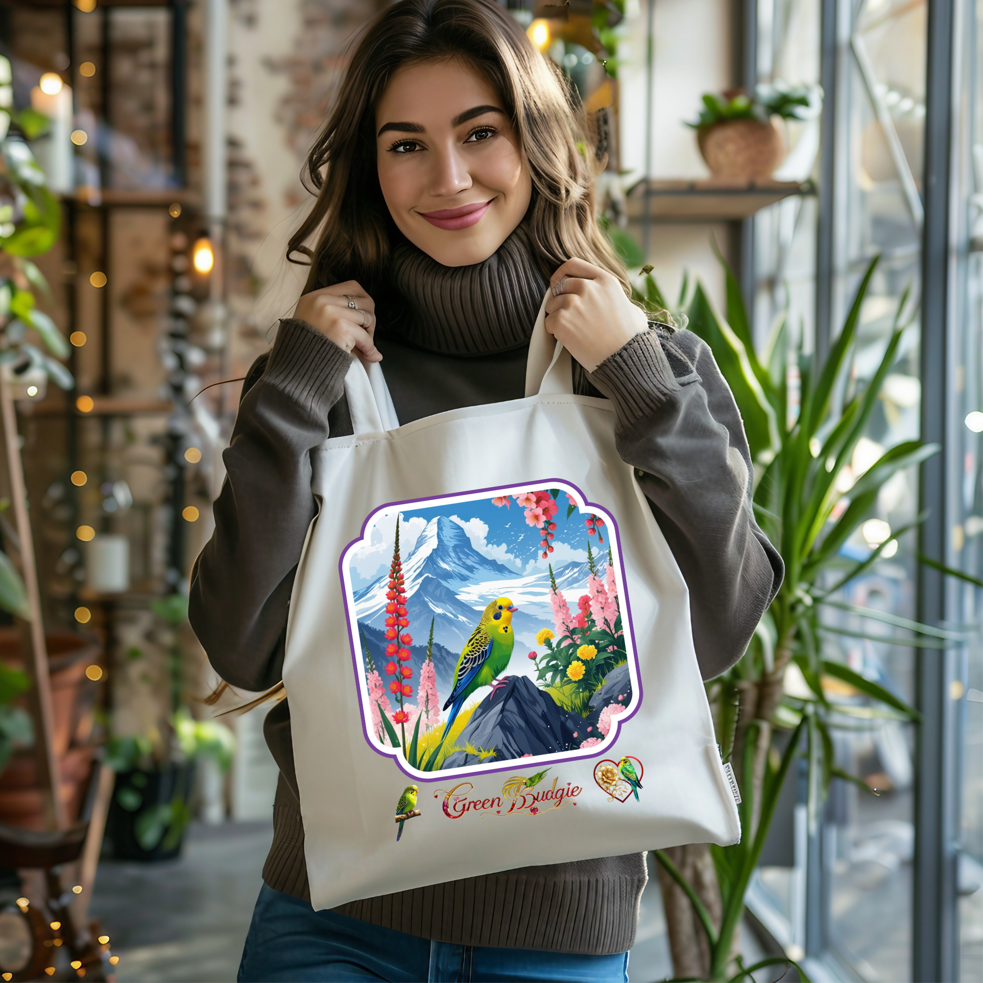 Green Budgie Spring Mountain Tote Bag