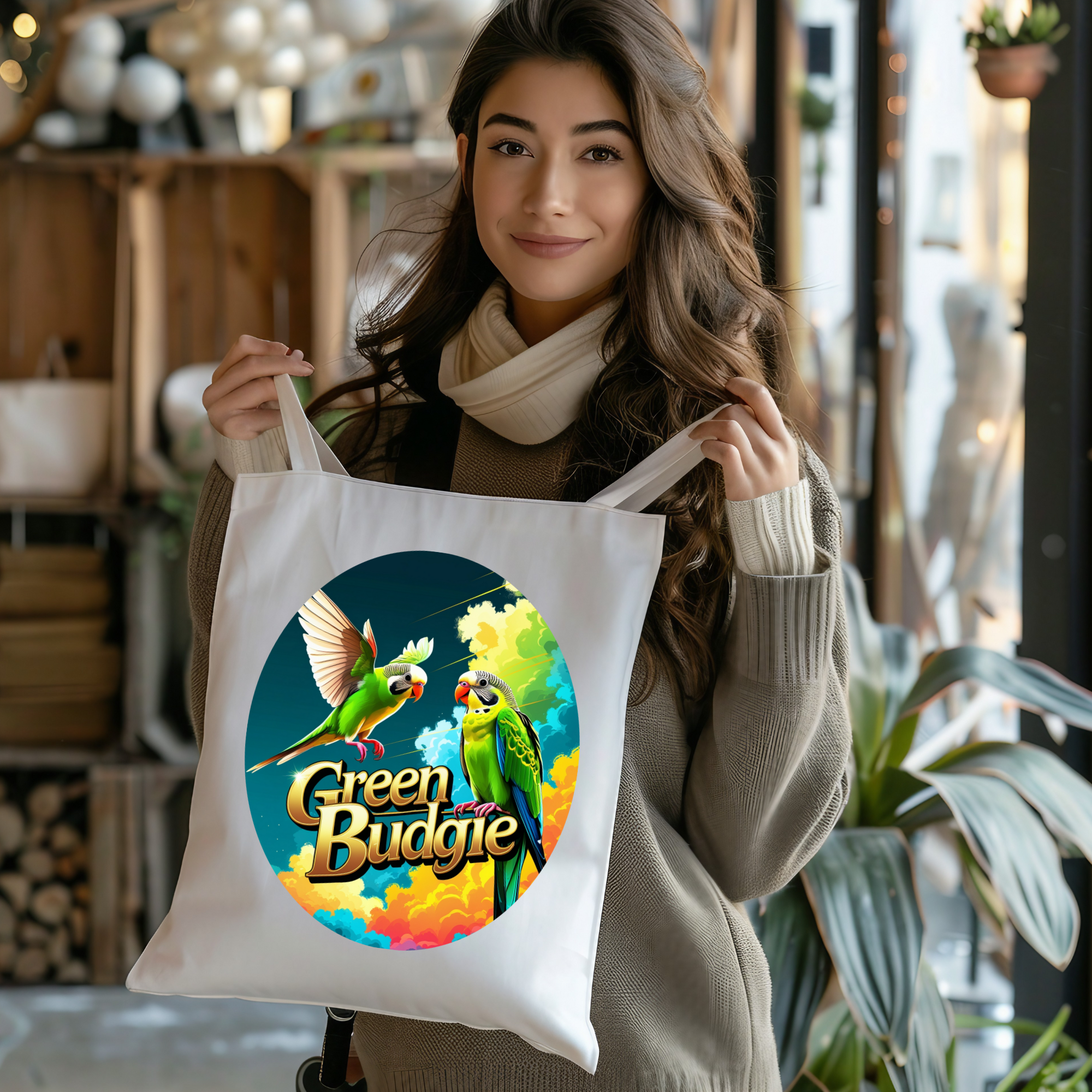 Flying Green Budgie Tote Bag