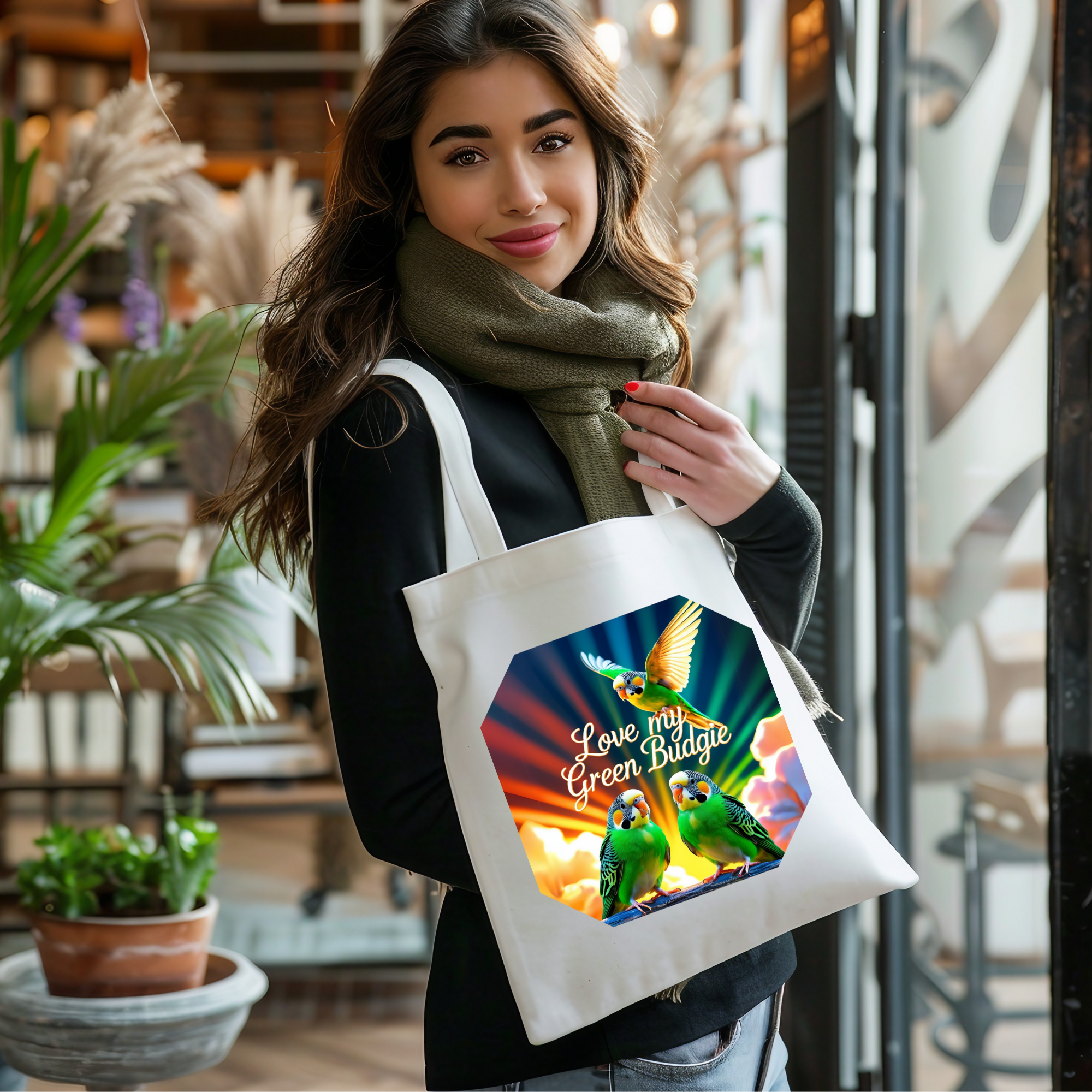 Love My Green Budgie Tote Bag