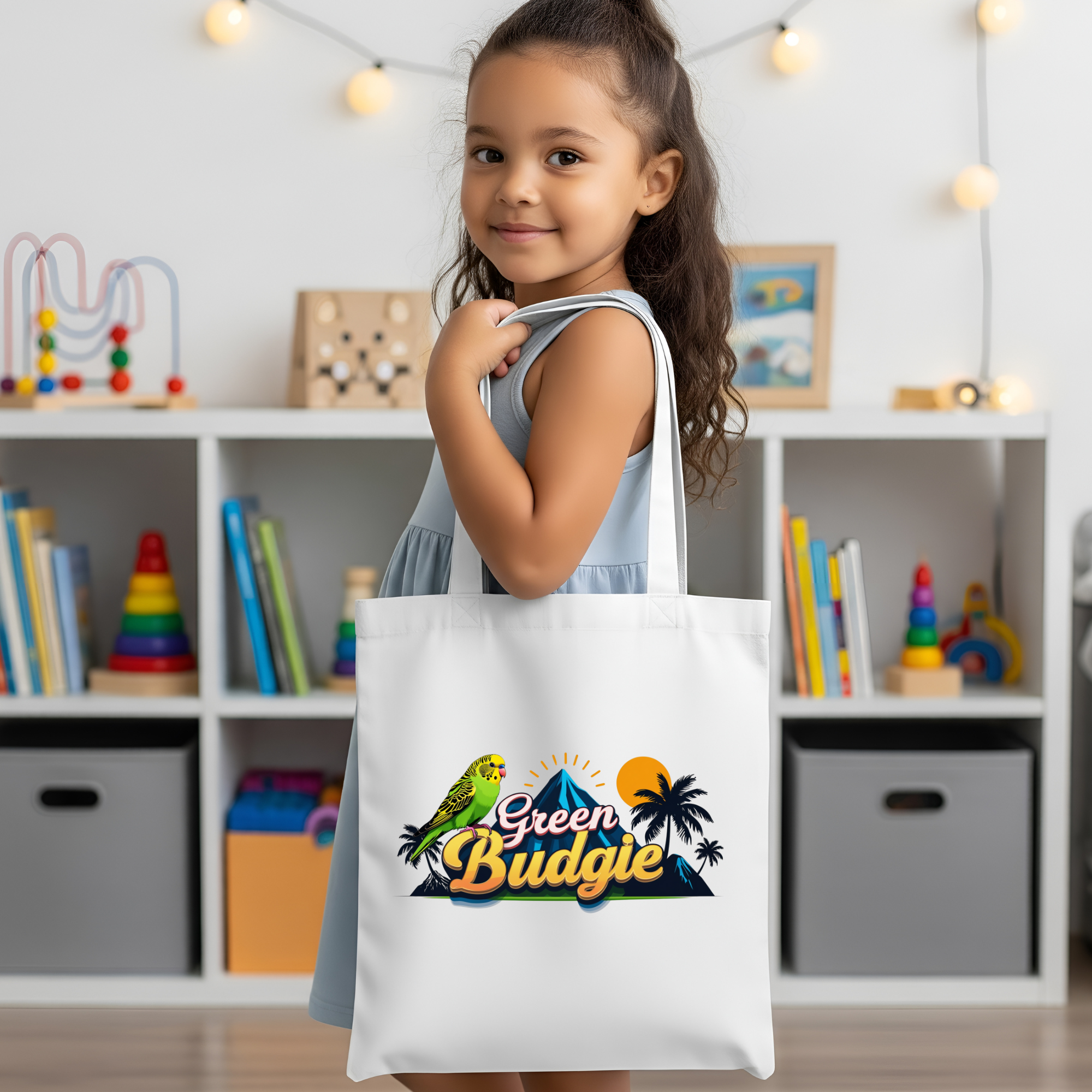 Green Budgie Sunset Island Tote Bag