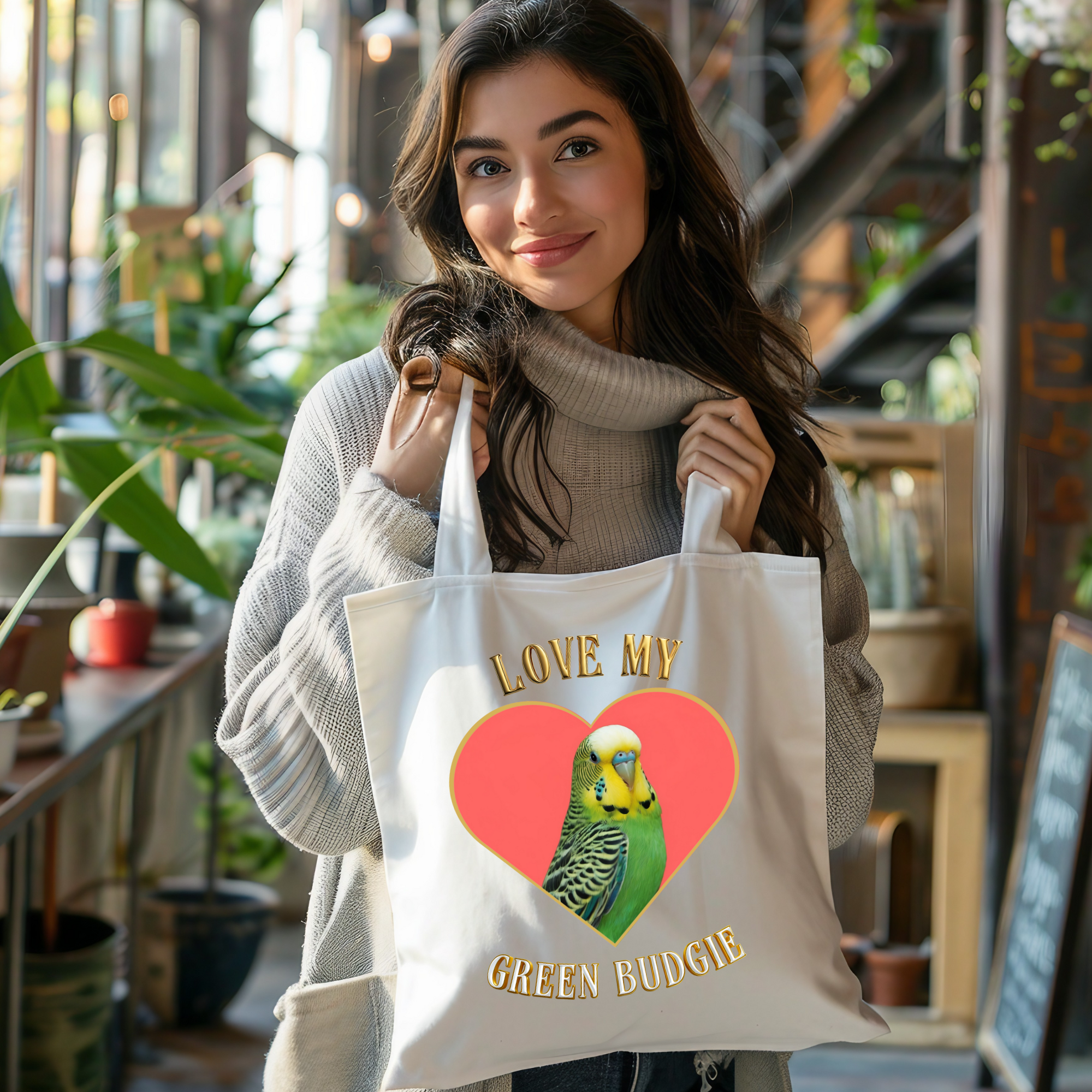 Love My Green Budgie Tote Bag