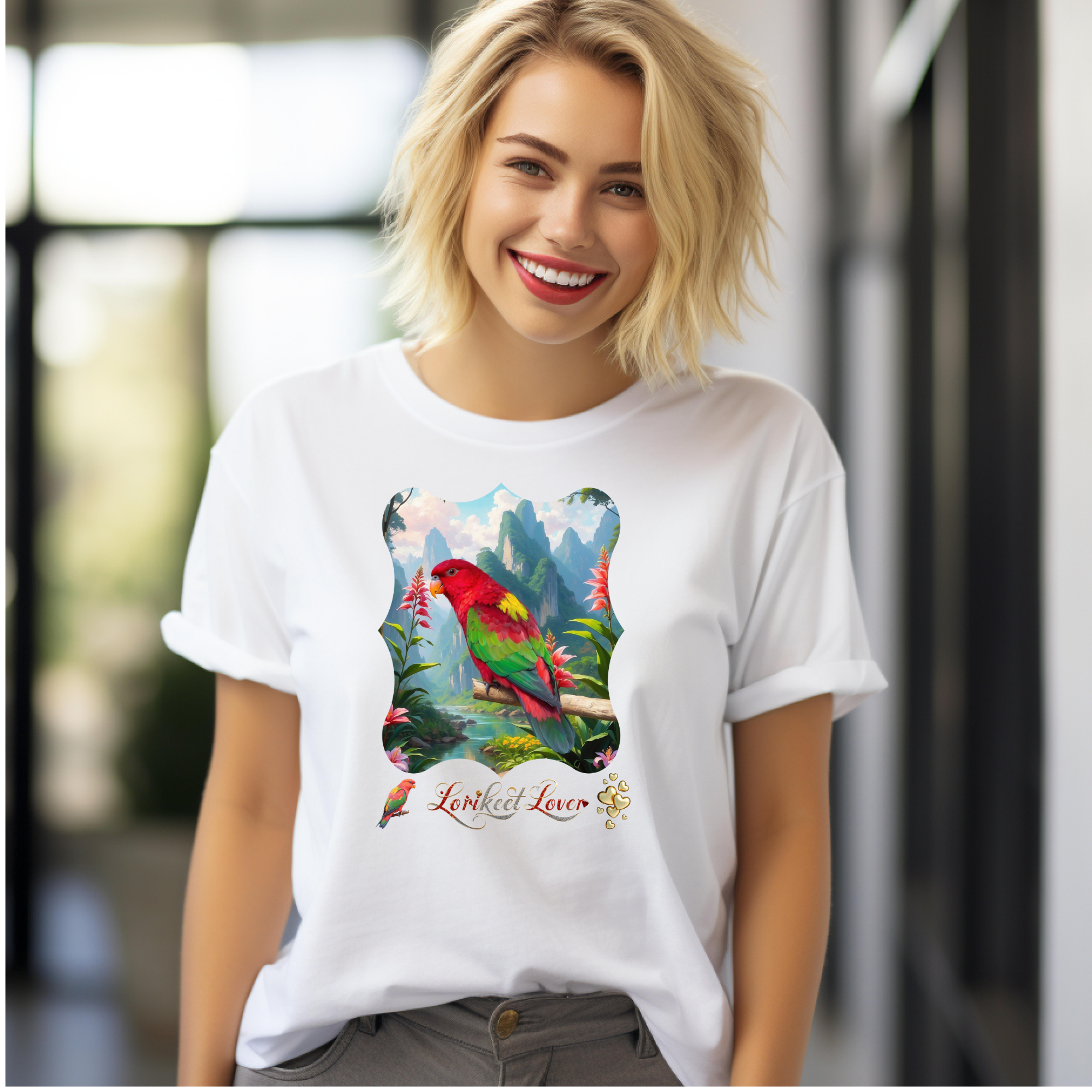 Lorikeet Lover Vibrant Flower T-Shirt