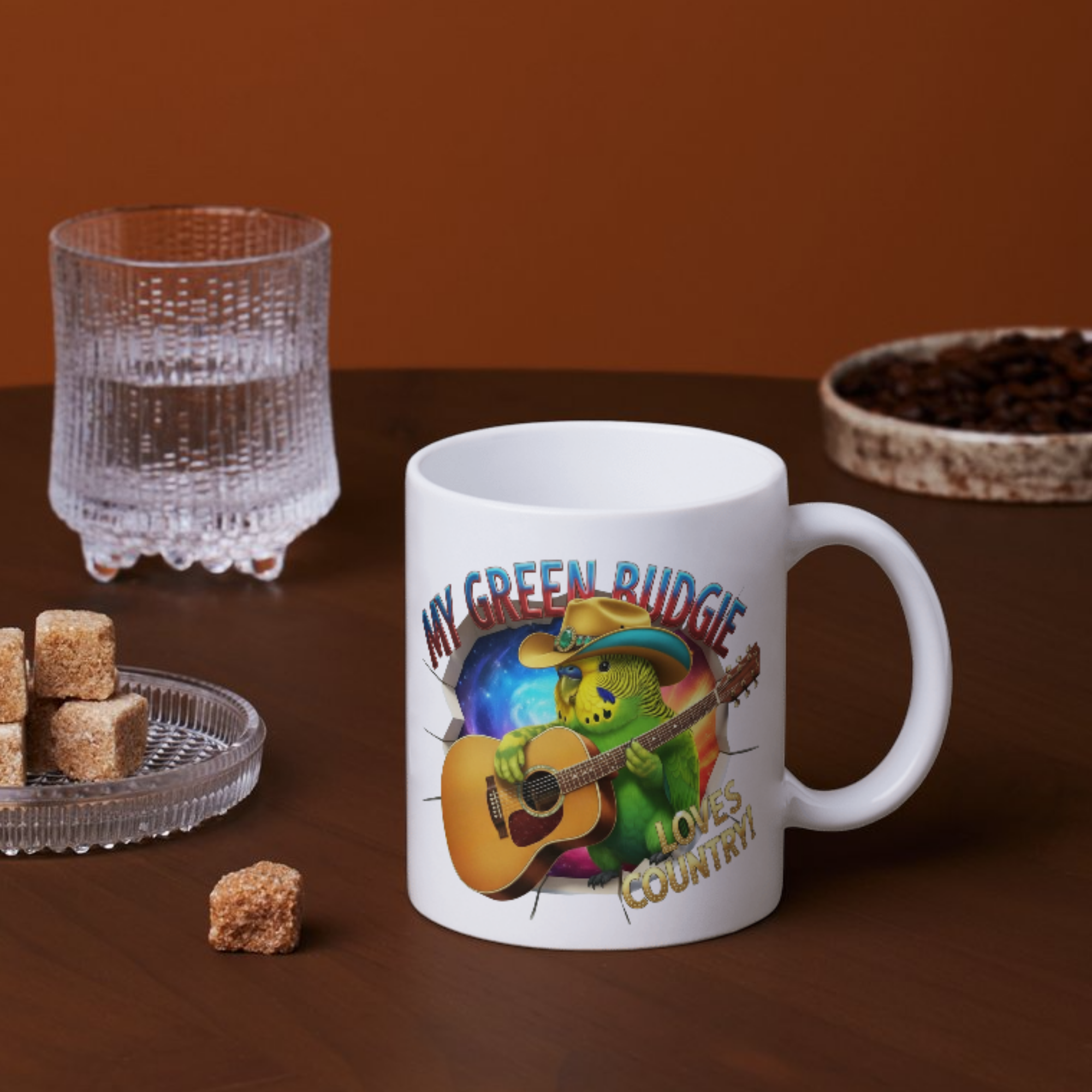 Green Budgie Loves Country Mug