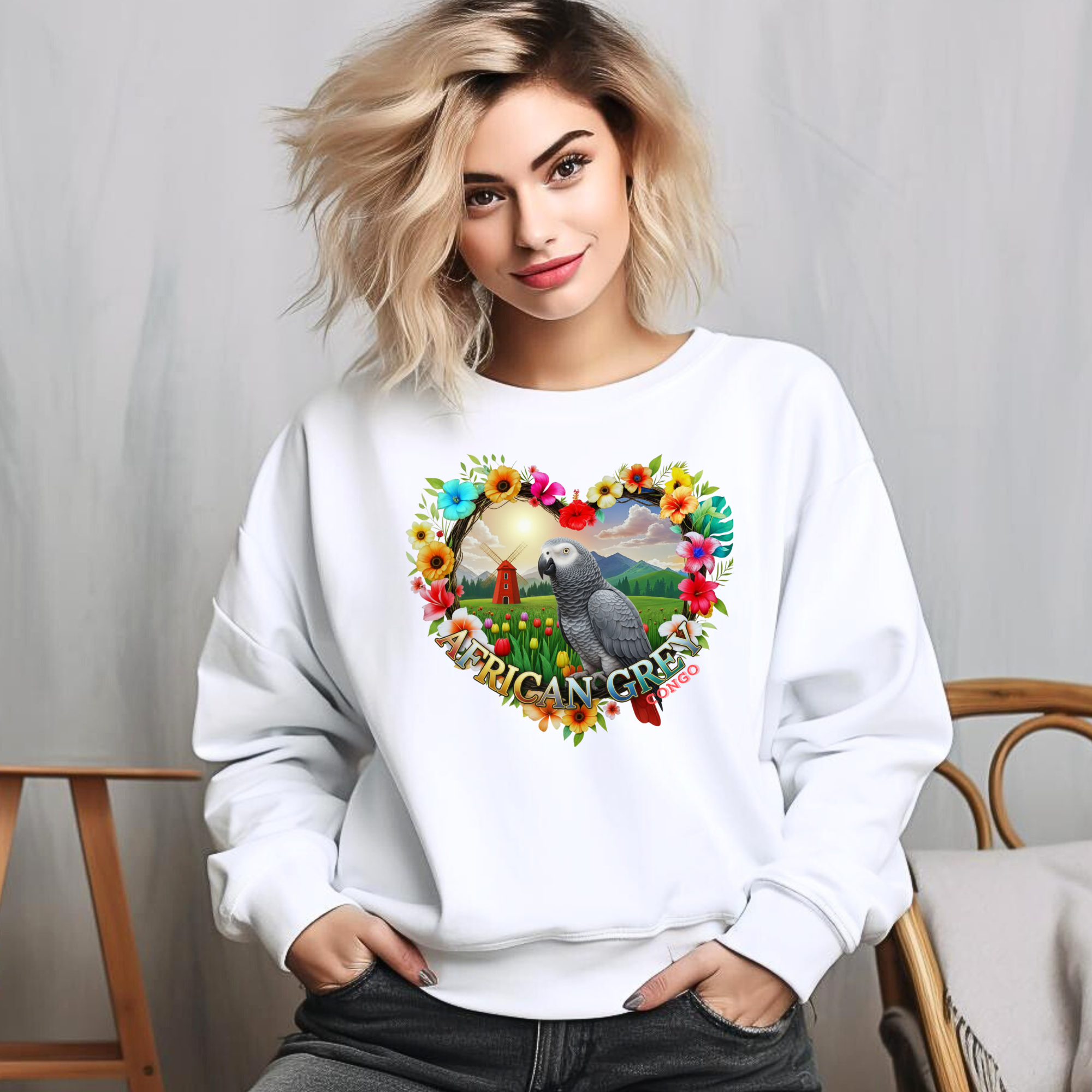 African Grey Garden Scene Sweatshirt
