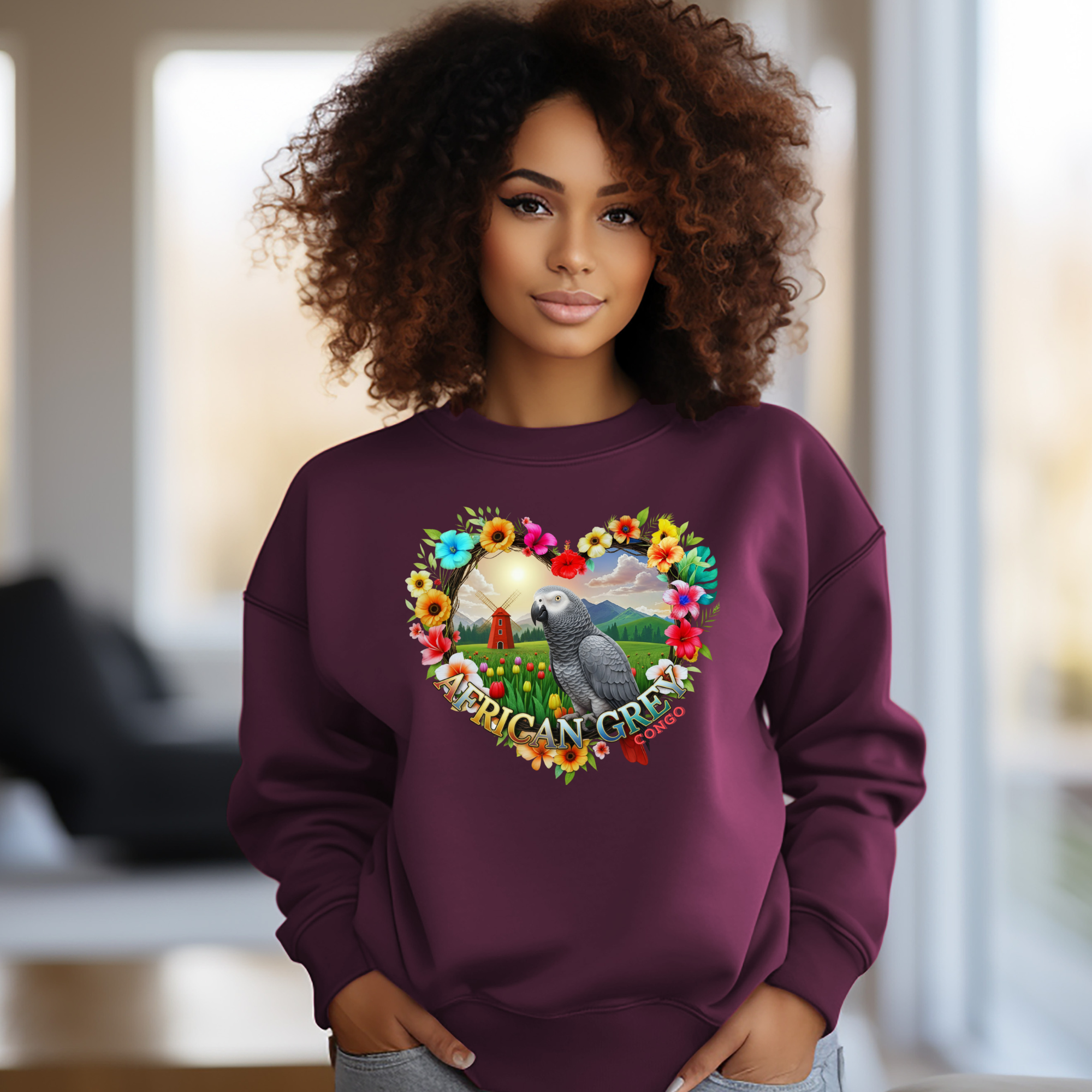 African Grey Garden Scene Sweatshirt