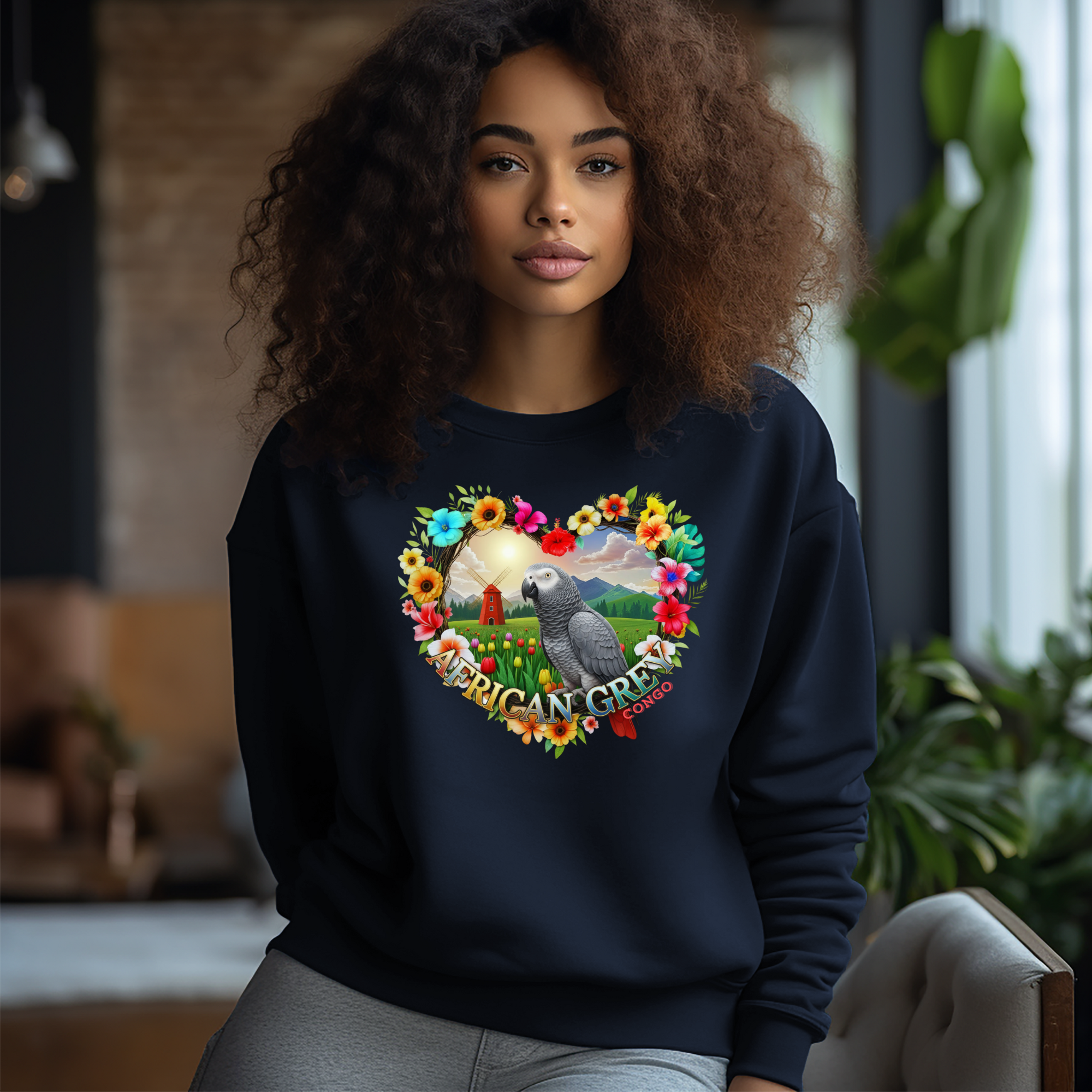 African Grey Garden Scene Sweatshirt