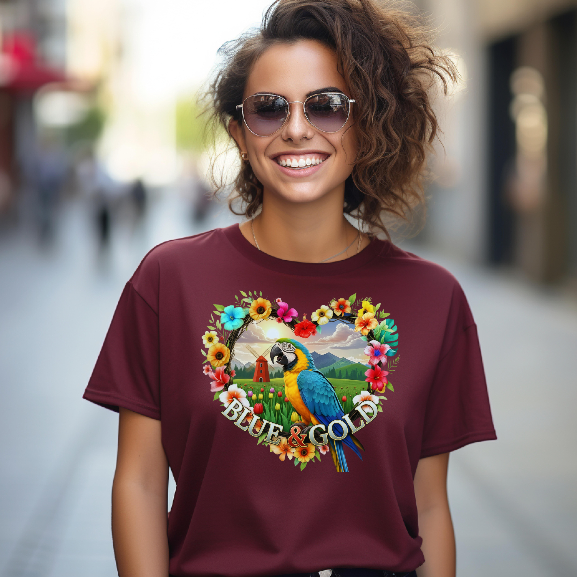 Blue & Gold Nature Scene T-Shirt