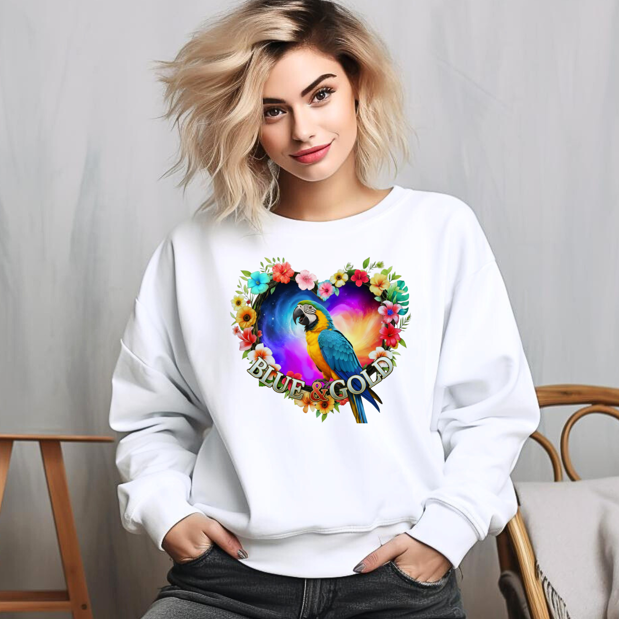 Blue & Gold Floral Heart Sweatshirt