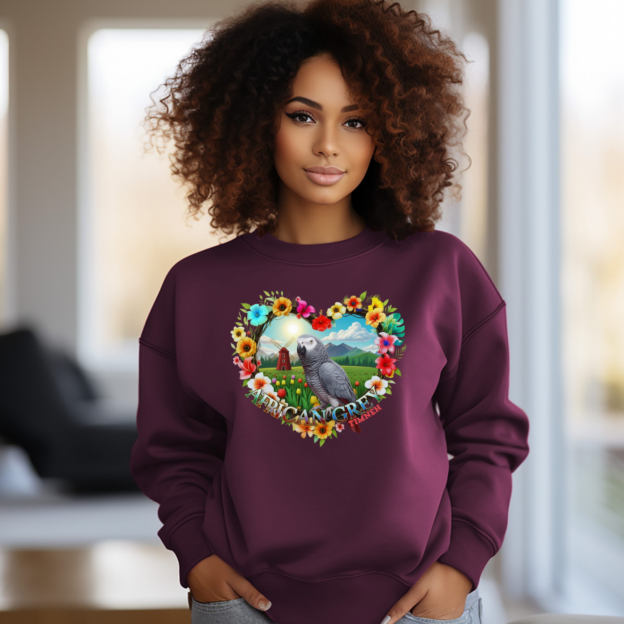 African Grey Timneh Flower Sweatshirt