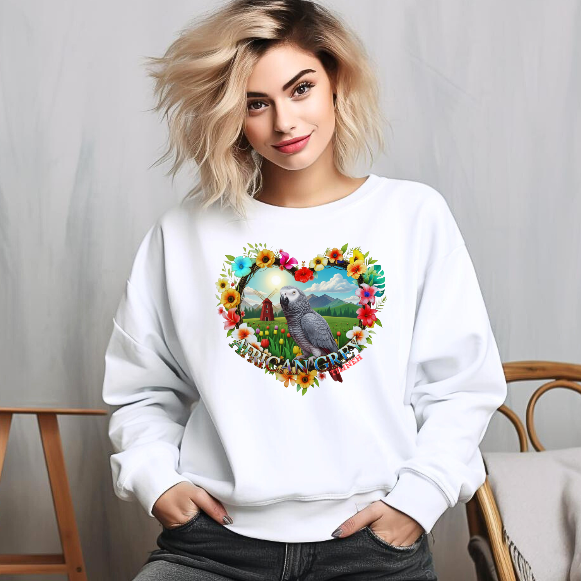 African Grey Timneh Flower Sweatshirt