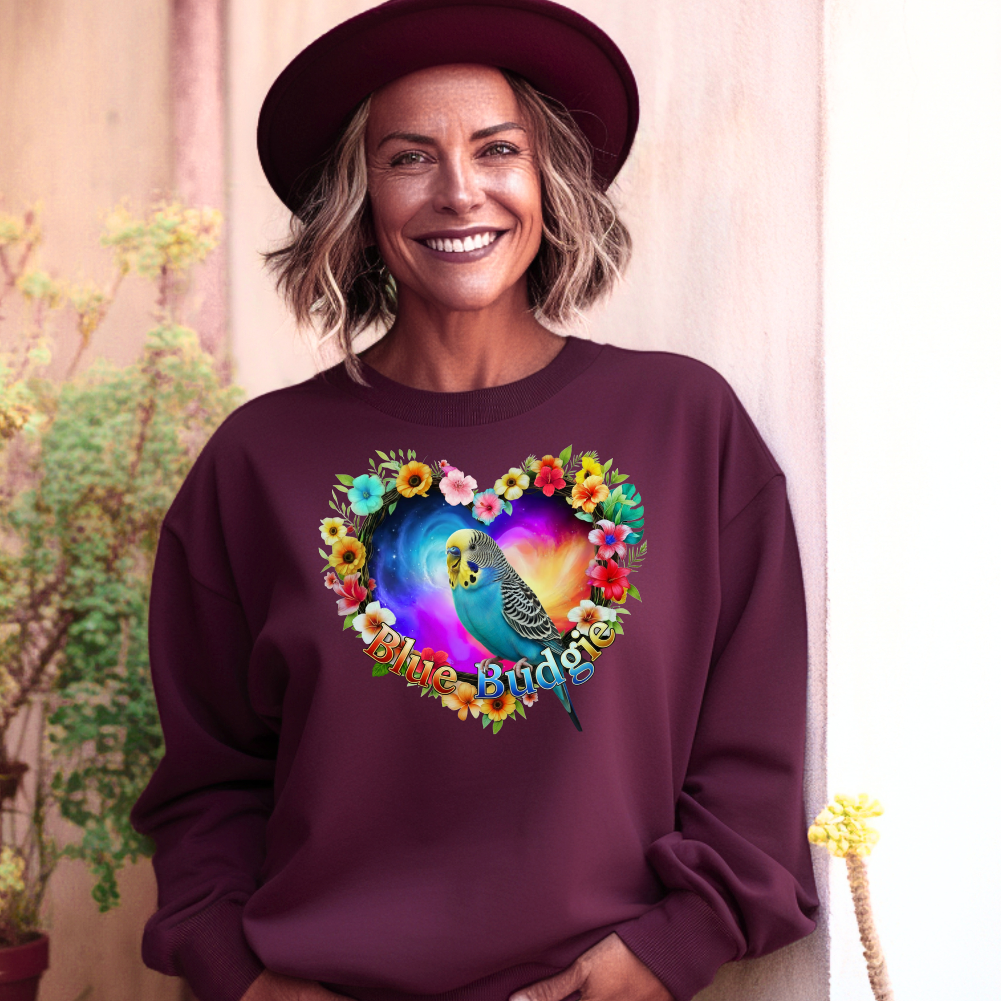 Blue Budgie Galaxy Heart Sweatshirt