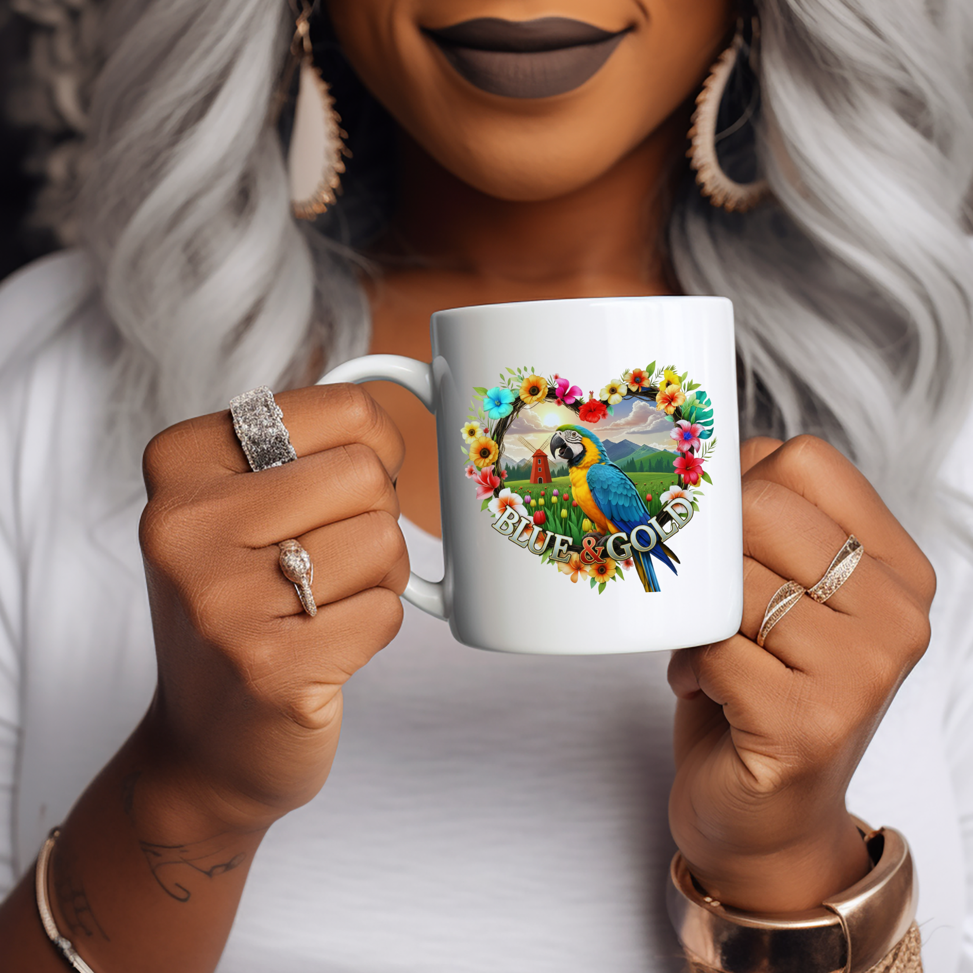 Blue & Gold Tulip Windmill Field Mug
