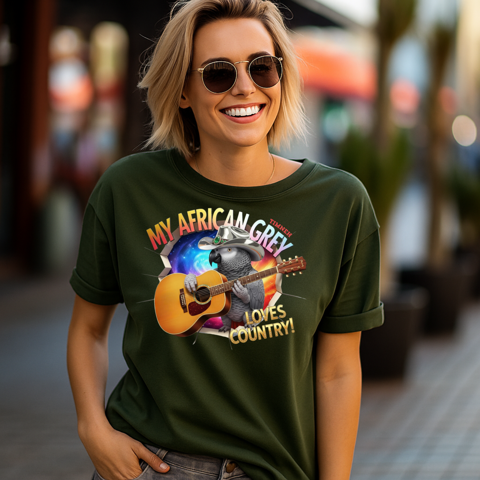 African Grey Timneh Loves Country T-Shirt