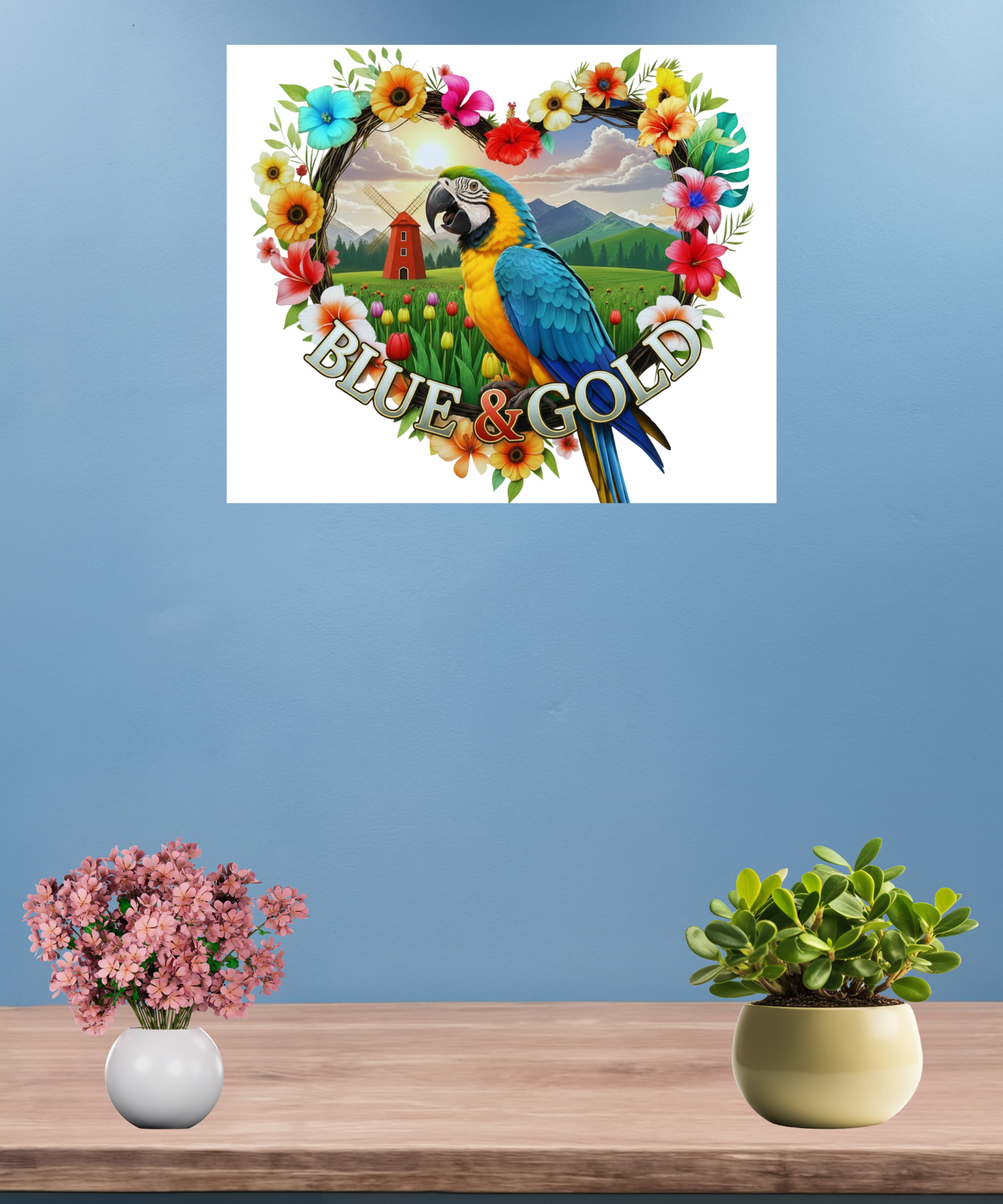 Blue & Gold Floral Wall-Hanging
