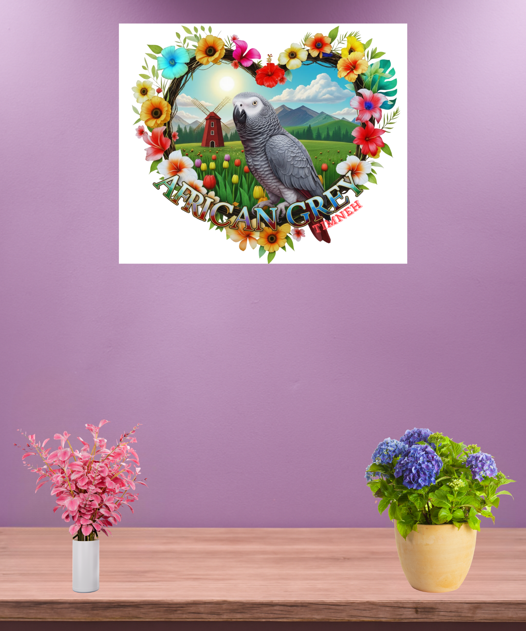 African Grey Timneh Floral Wall-Hanging